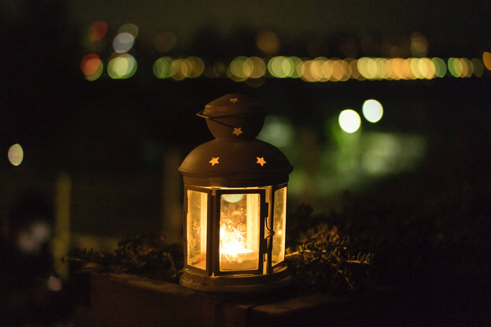 Eid Mubarak, glowing lantern, star cutouts, HD Desktop Wallpaper