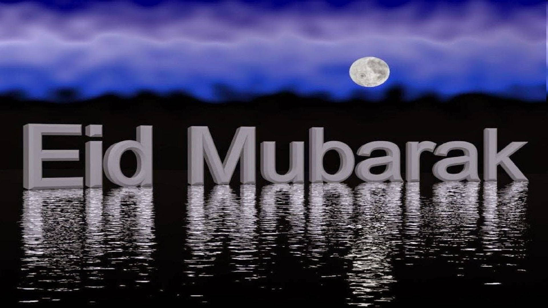 Eid Mubarak, full moon, rippling water, Full HD Desktop Wallpaper