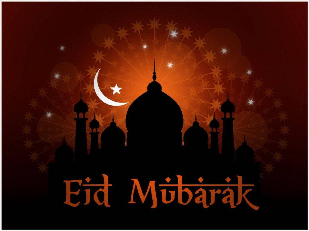 Eid Mubarak, mosque, crescent moon, SD Desktop Wallpaper