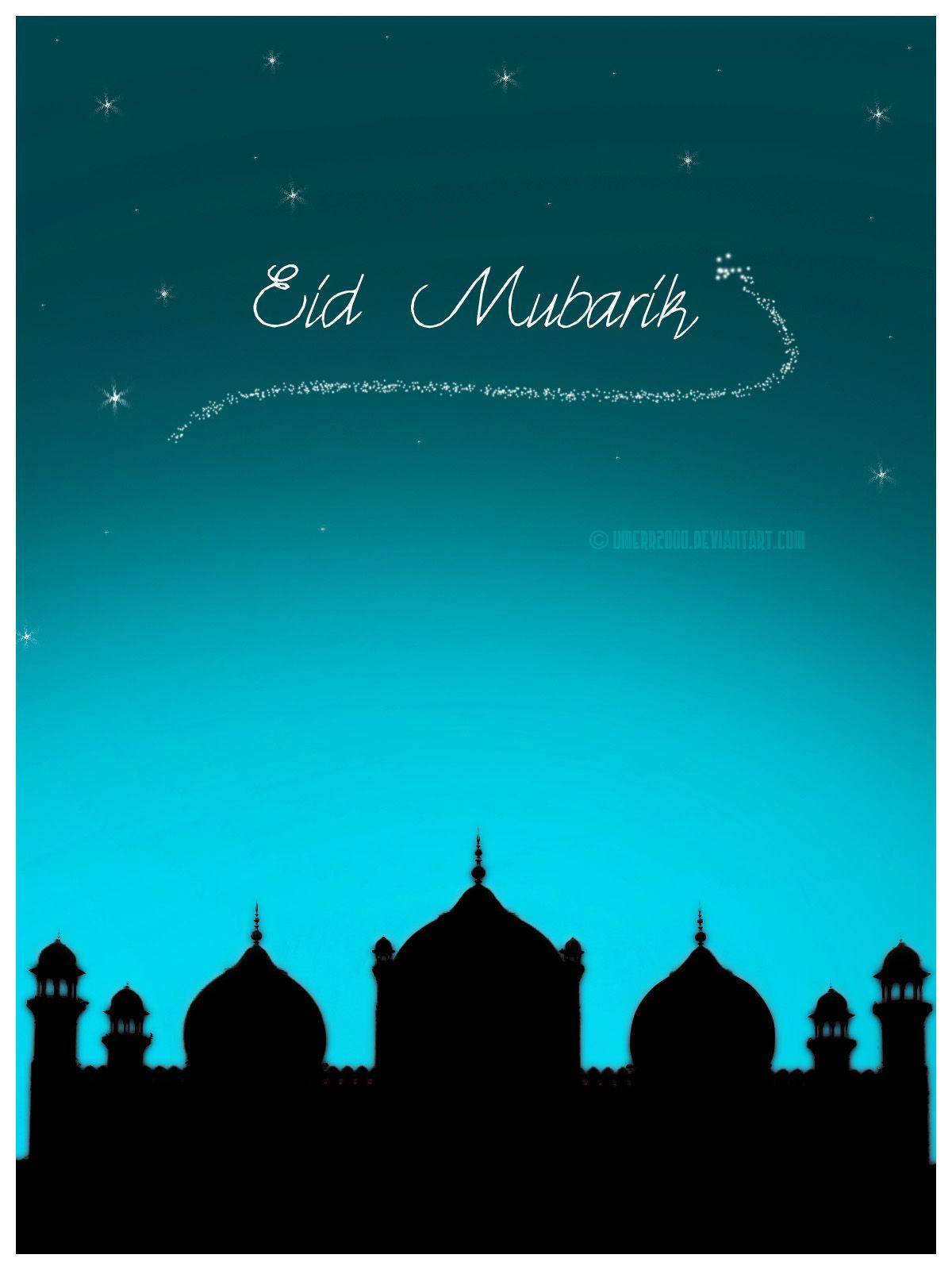 Eid Mubarak, mosque, starry teal sky, HD Phone Wallpaper