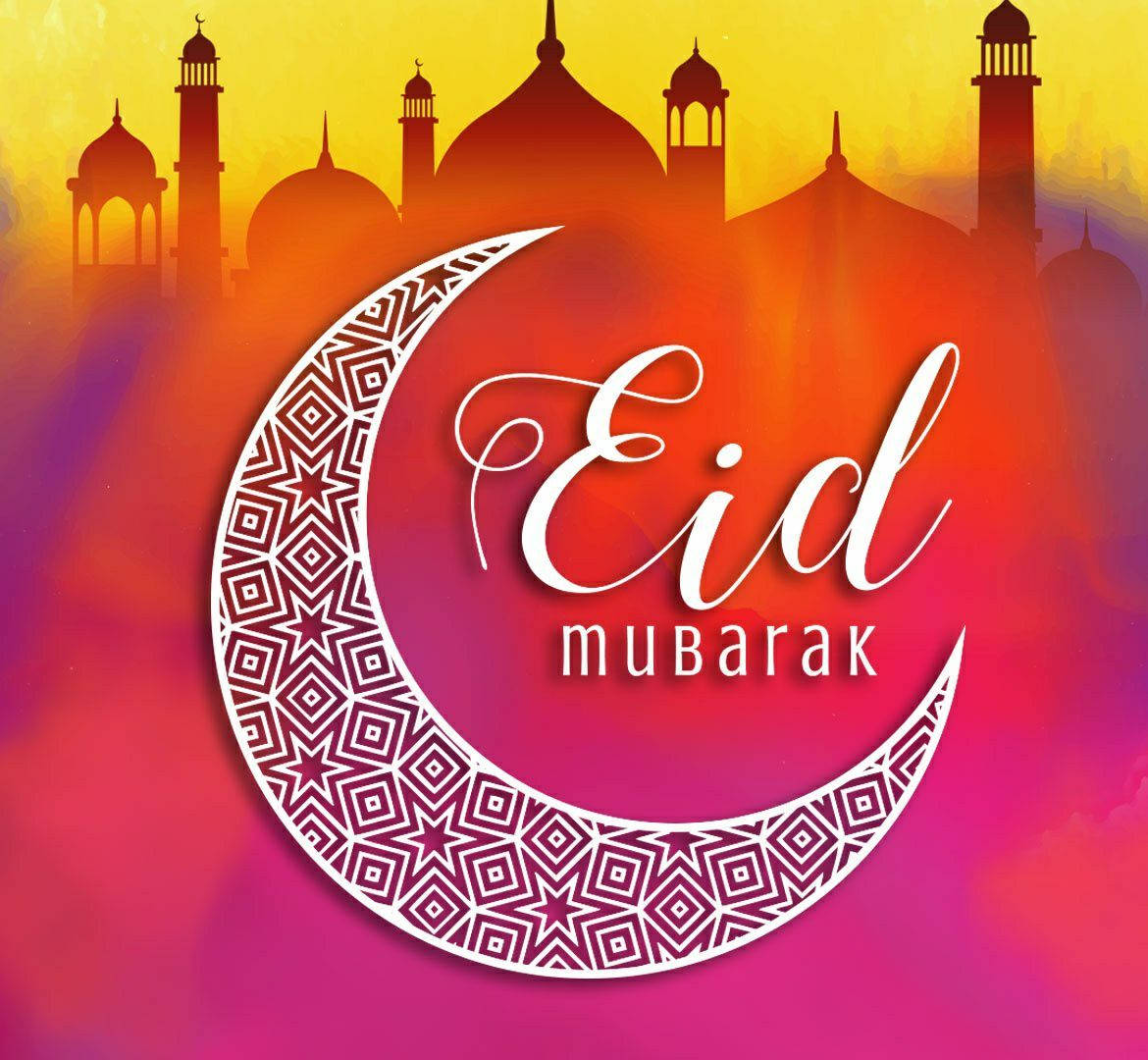 Eid Mubarak, crescent moon, mosque domes, SD Desktop Wallpaper