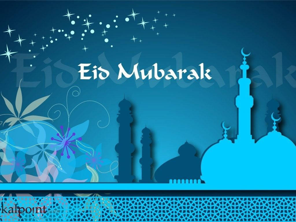 Eid Mubarak, mosque silhouettes, floral patterns, SD Desktop Wallpaper