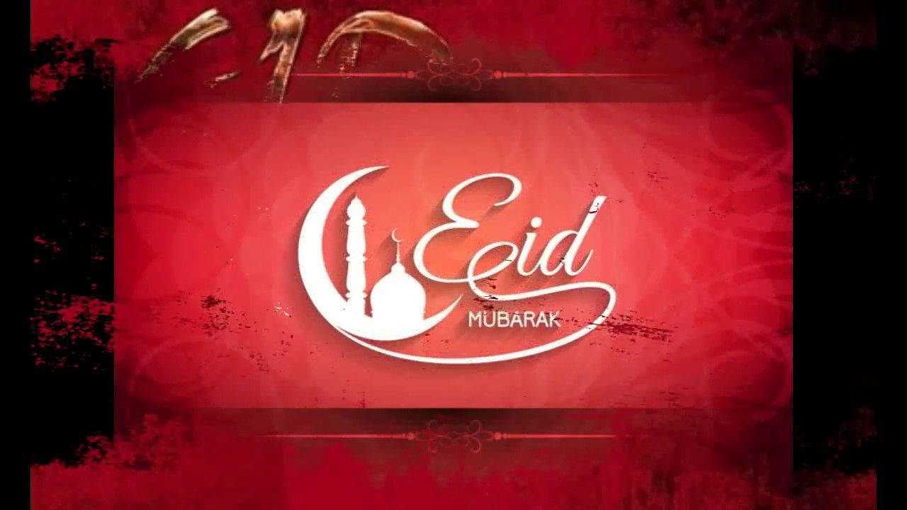 Eid Mubarak, red, white crescent moon, HD Desktop Wallpaper
