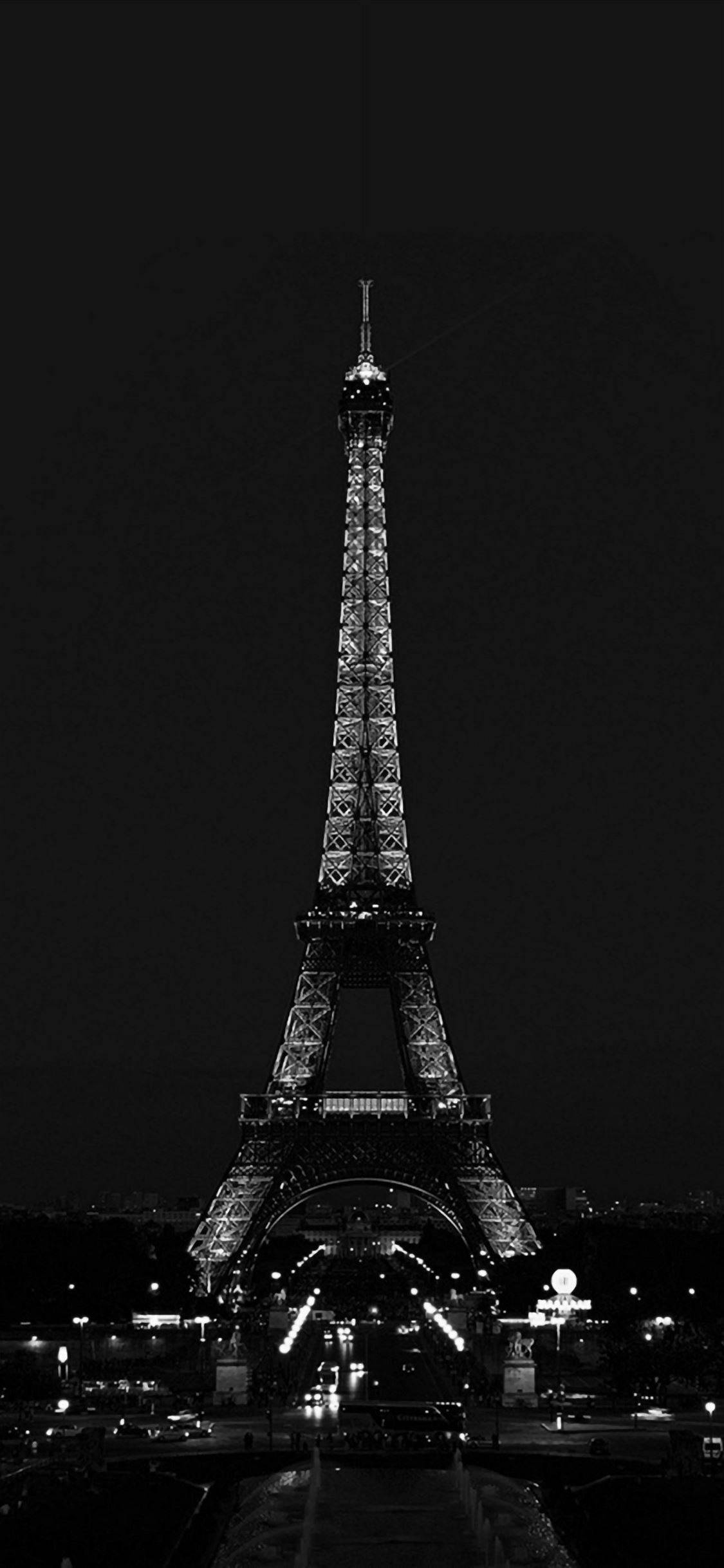 Eiffel Tower, dark night sky, black and white, Full HD Phone Wallpaper