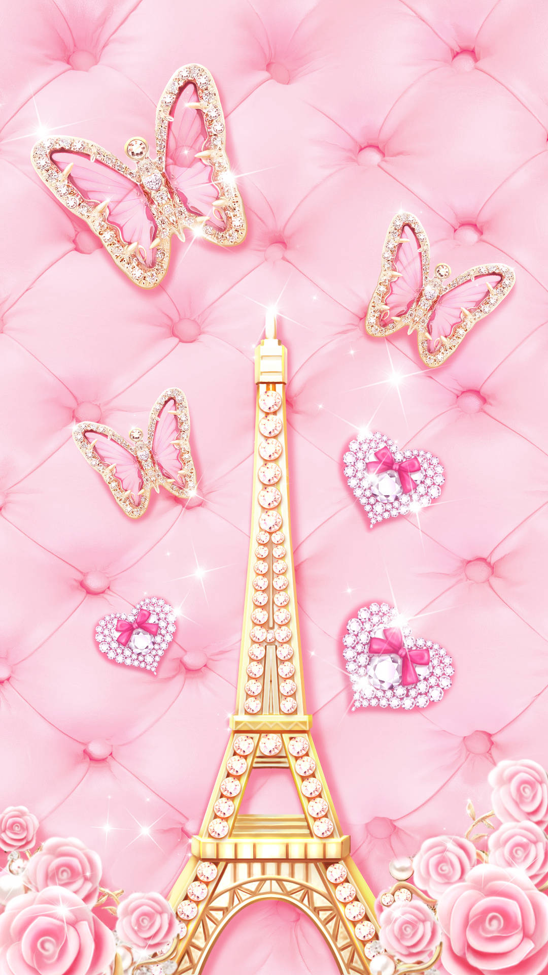 Eiffel Tower, glittering gold, diamonds, Full HD Phone Wallpaper