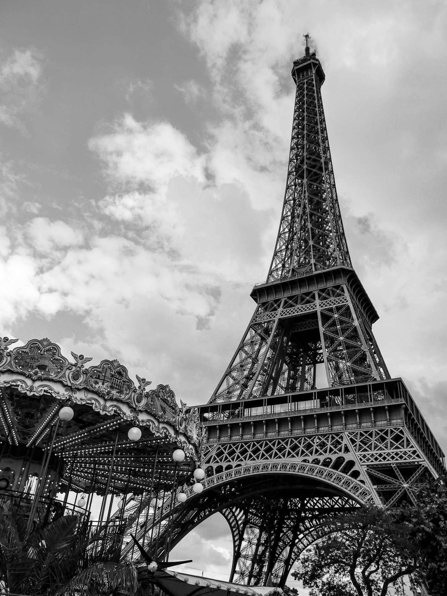 Eiffel Tower, monochrome, low angle view, Full HD Phone Wallpaper
