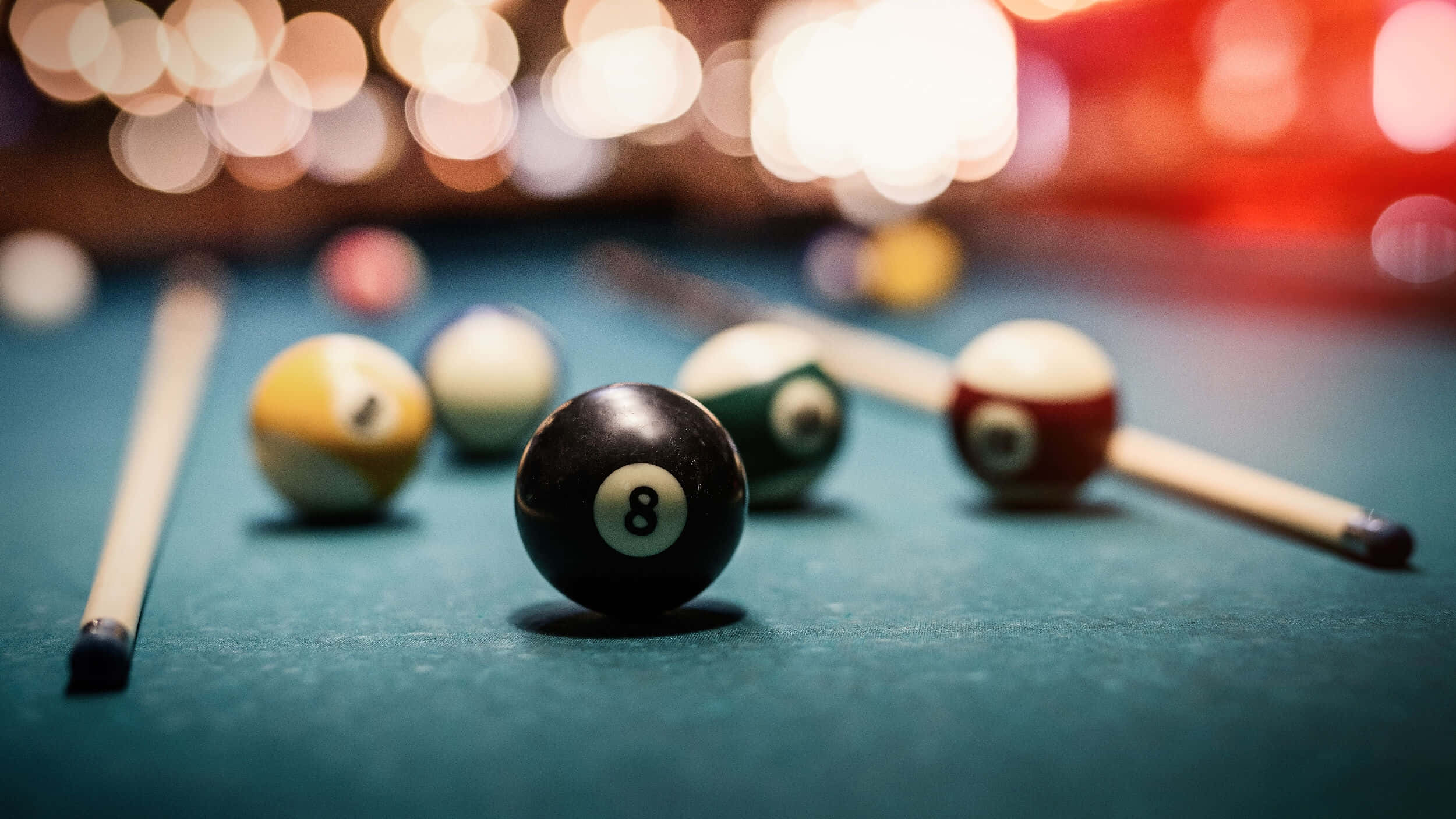 eight ball, black eight ball, green felt pool table, Full HD Desktop Wallpaper