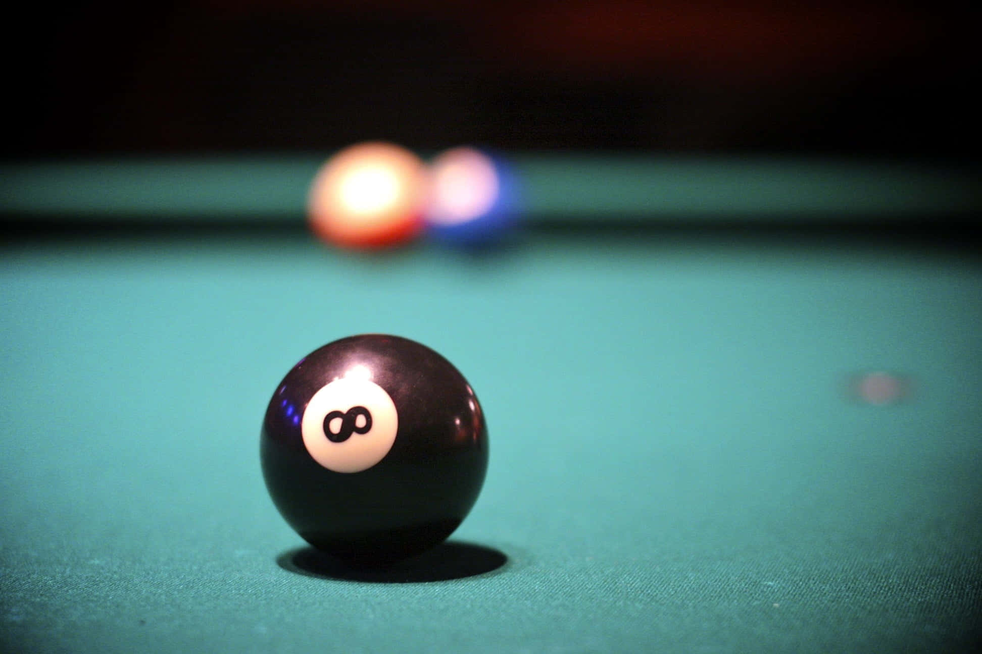 Eight Ball, glossy black, teal pool table, Full HD Desktop Wallpaper