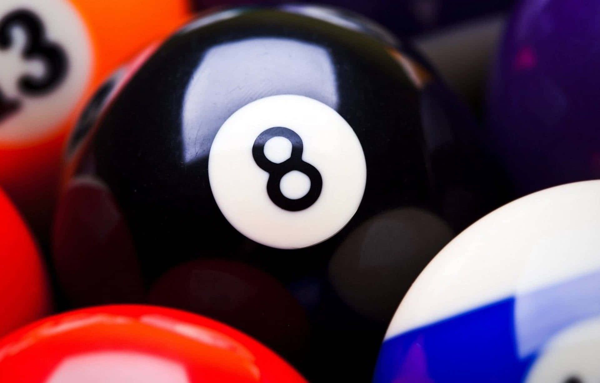 Eight Ball, glossy black, colorful pool balls, Full HD Desktop Wallpaper