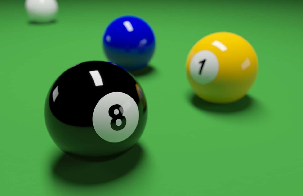 eight ball, glossy black, green pool table, HD Desktop Wallpaper
