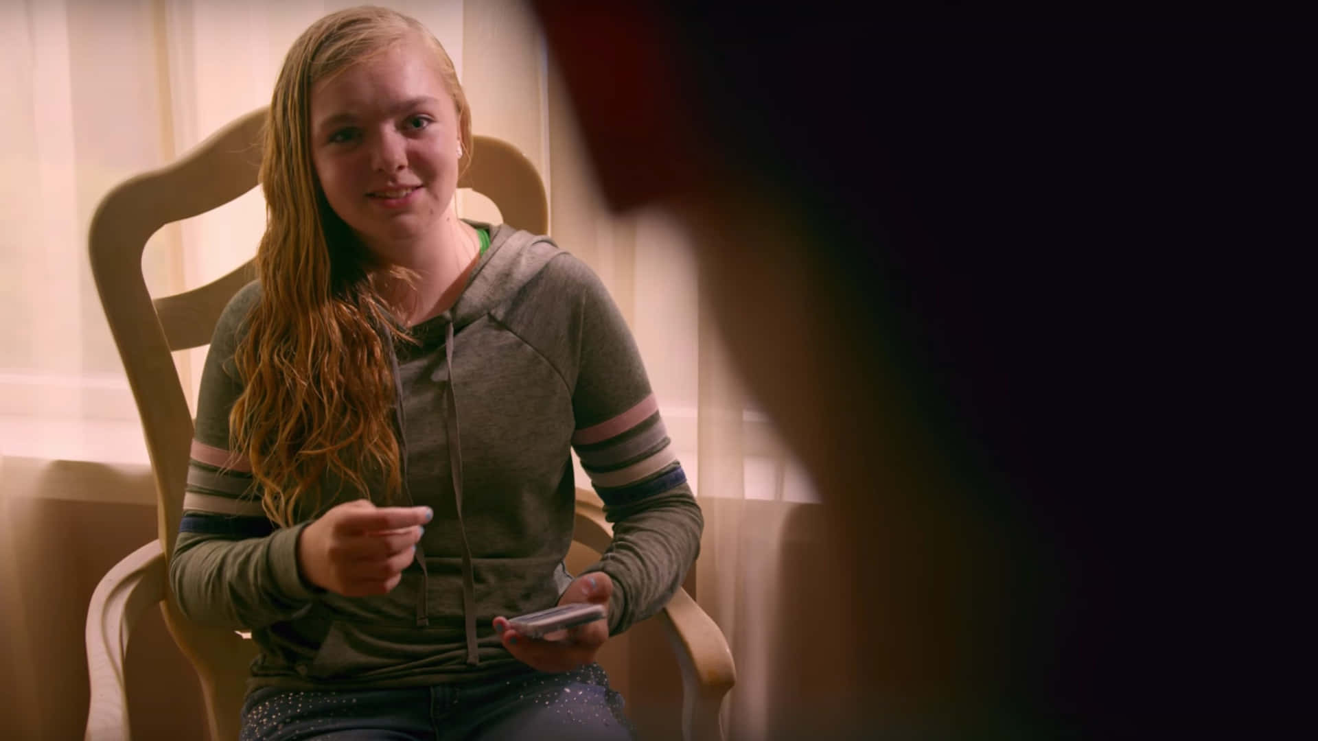 Eighth Grade, red hair, wooden chair, Full HD Desktop Wallpaper