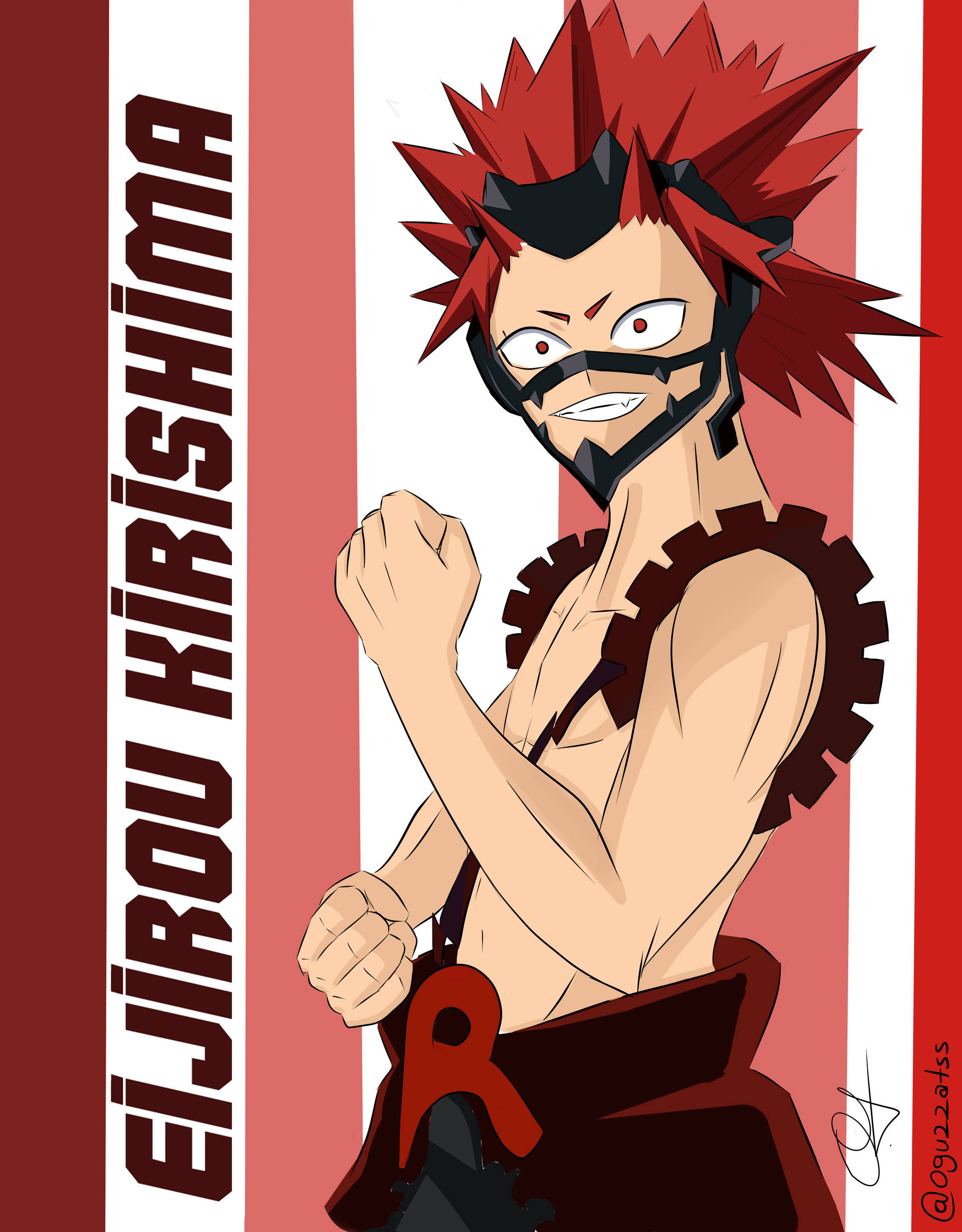 Eijiro Kirishima, red spiky hair, black mask, Full HD Phone Wallpaper