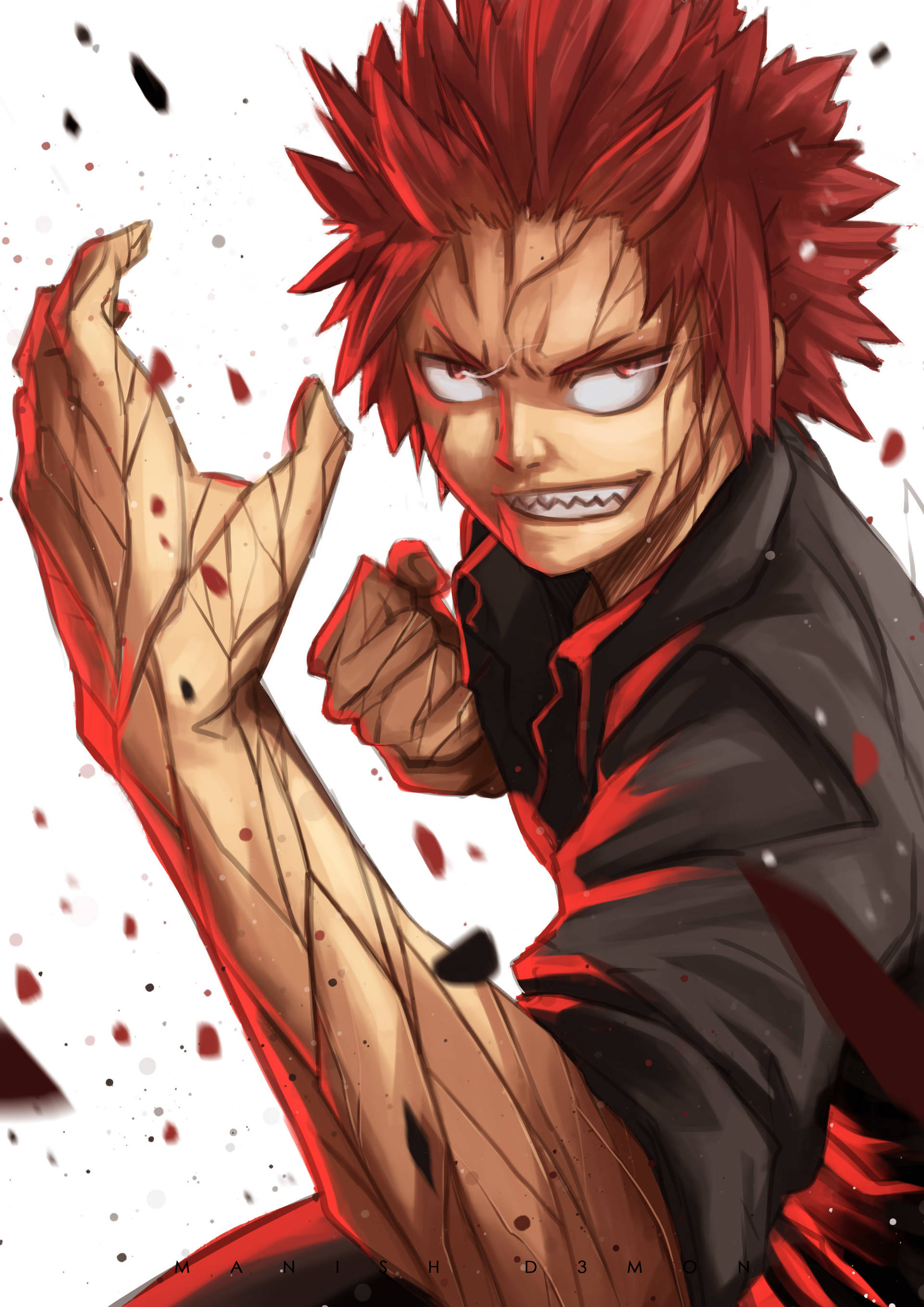 Eijiro Kirishima, spiky red hair, intense eyes, 2K Phone Wallpaper