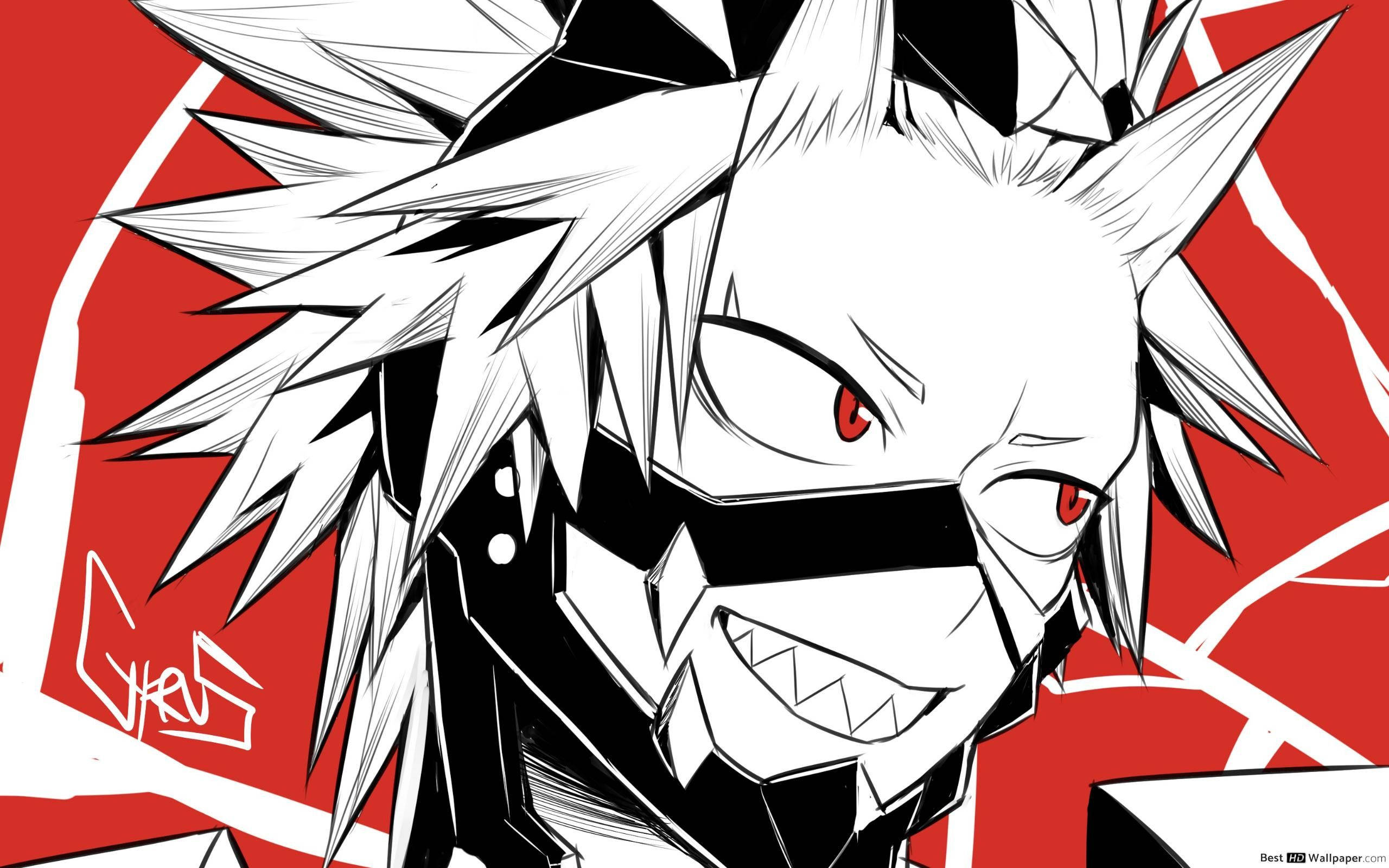 Eijiro Kirishima, spiky white hair, red eyes, 2K Desktop Wallpaper