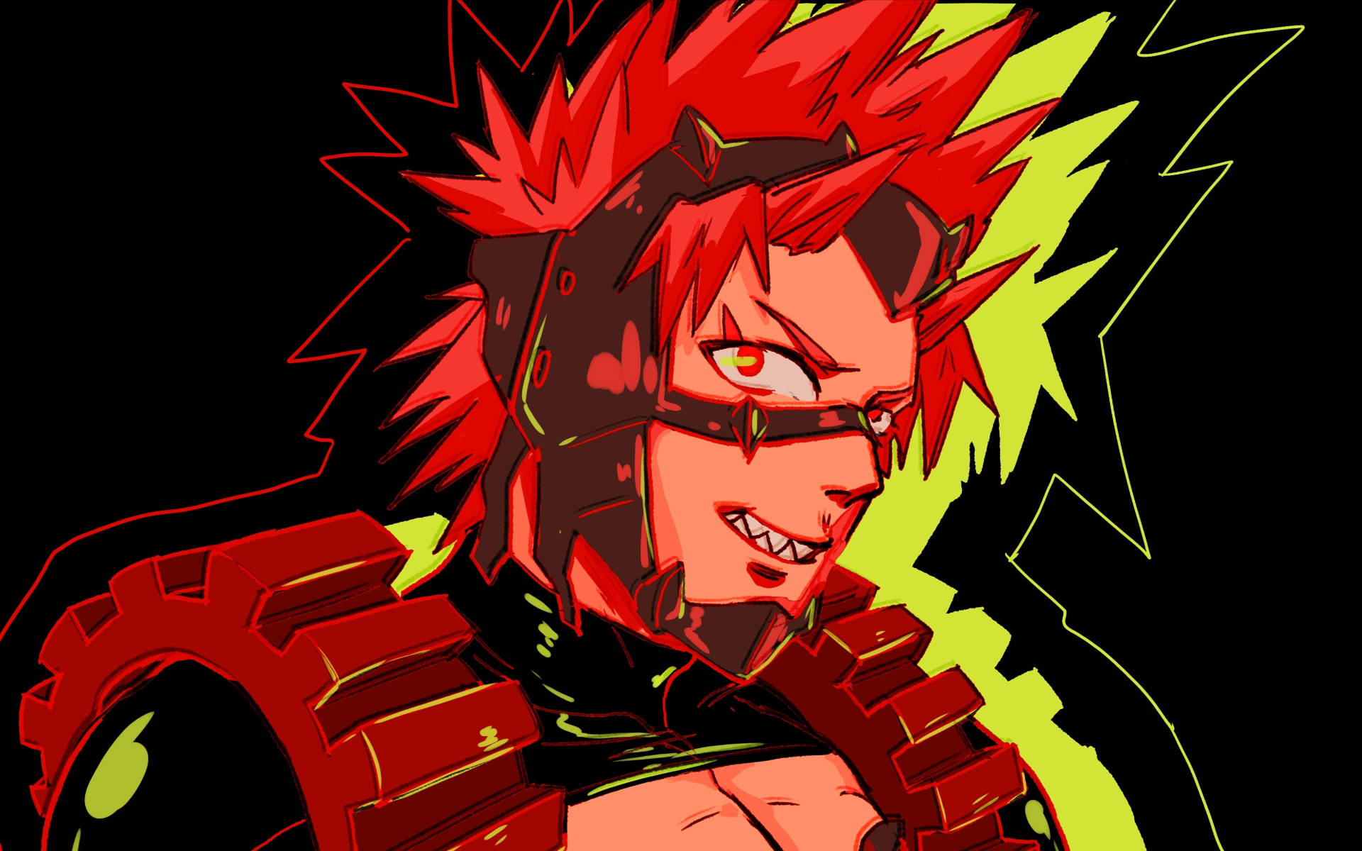Eijiro Kirishima, spiky red hair, glowing eyes, Full HD Desktop Wallpaper