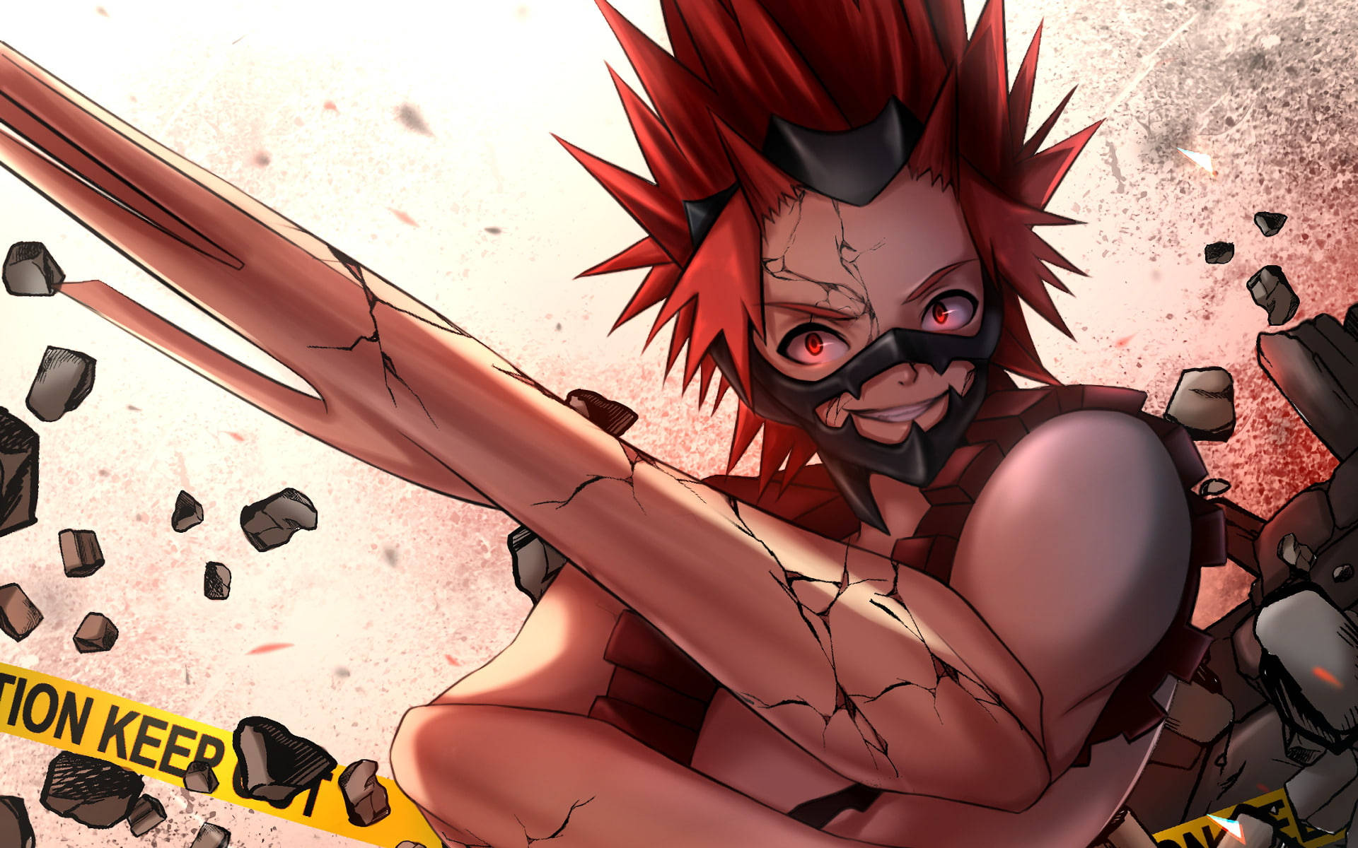 Eijiro Kirishima, red spiky hair, cracked skin, Full HD Desktop Wallpaper
