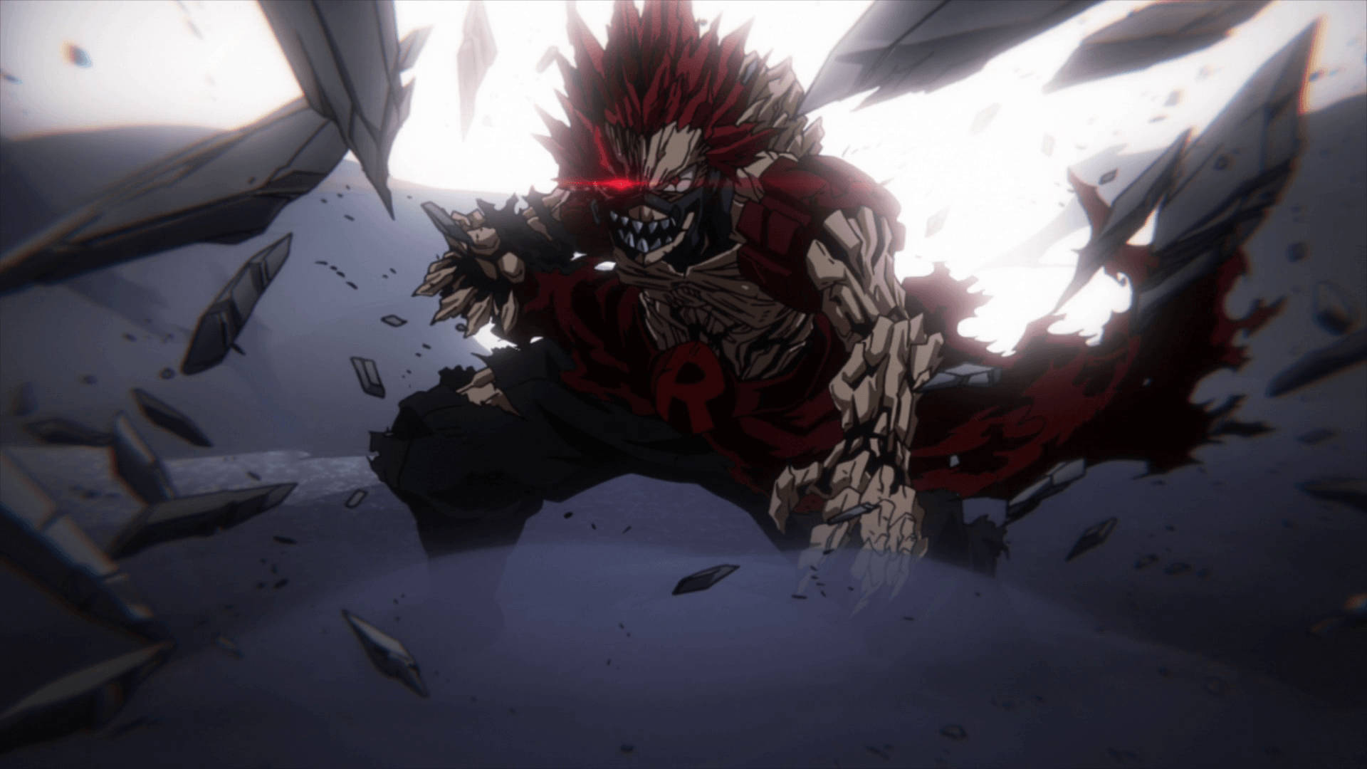 Eijiro Kirishima, red spiky hair, glowing eyes, Full HD Desktop Wallpaper