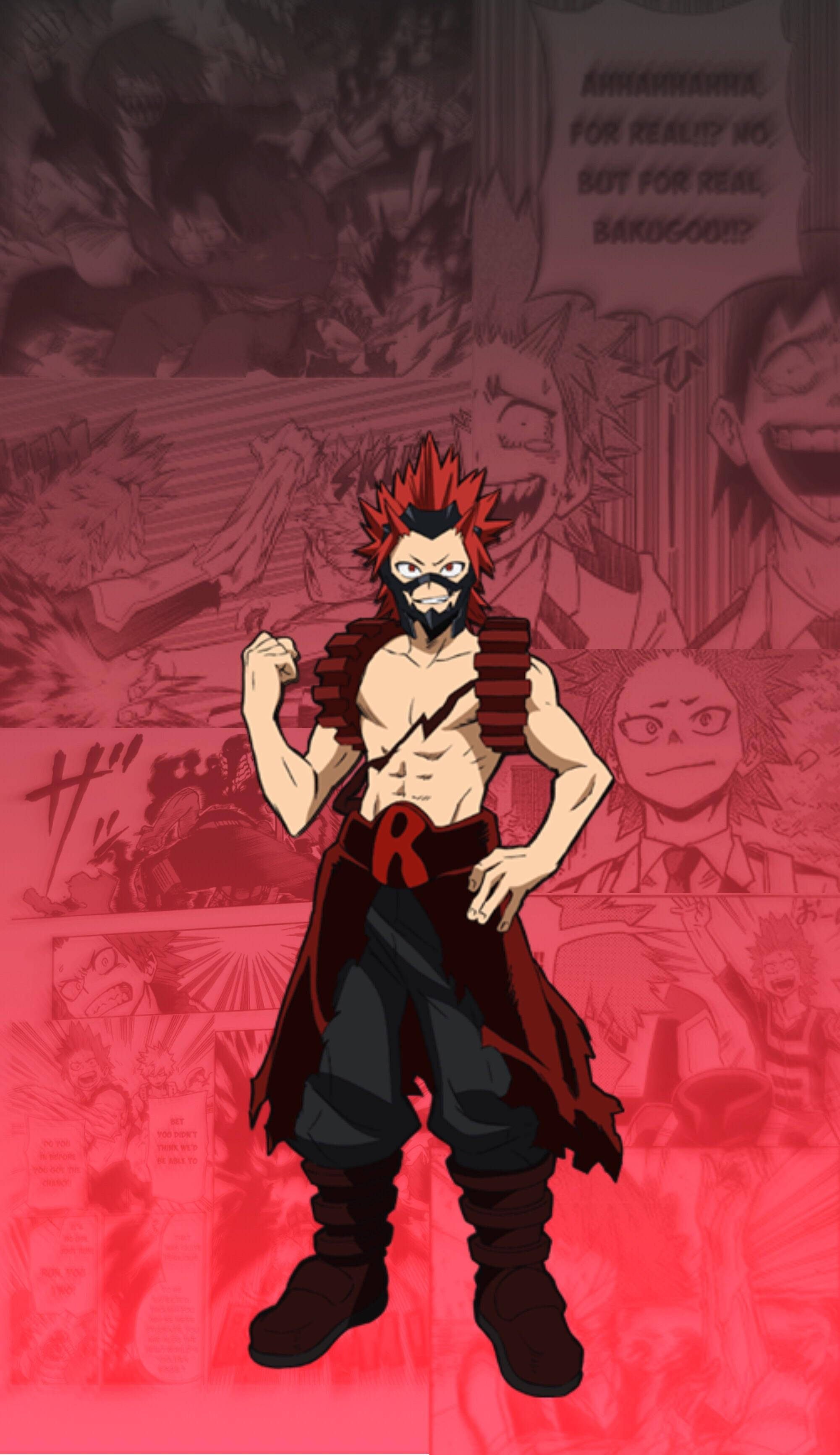 Eijiro Kirishima, red spiky hair, beard, 2K Phone Wallpaper
