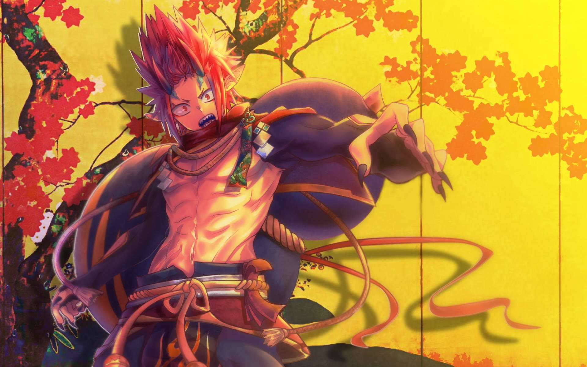 Eijiro Kirishima, red hair, glowing eyes, Full HD Desktop Wallpaper