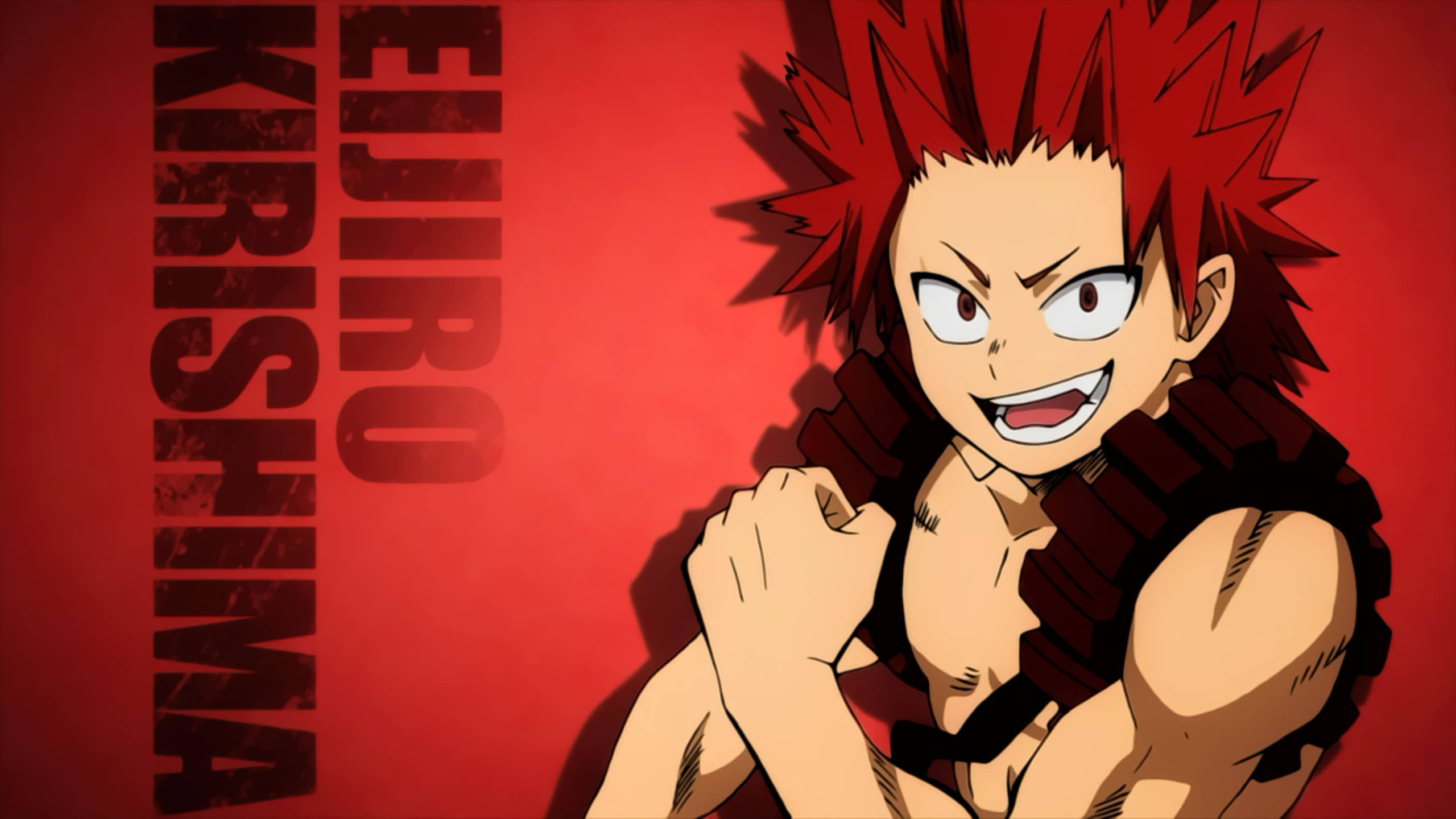 Eijiro Kirishima, spiky red hair, fierce grin, 2K Desktop Wallpaper