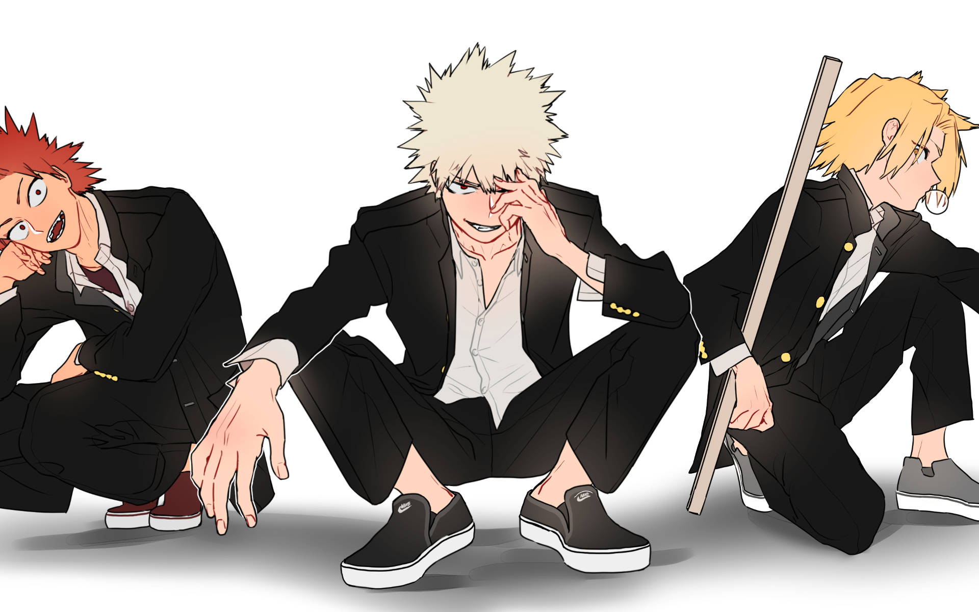 Eijiro Kirishima, black suits, plain floor, Full HD Desktop Wallpaper