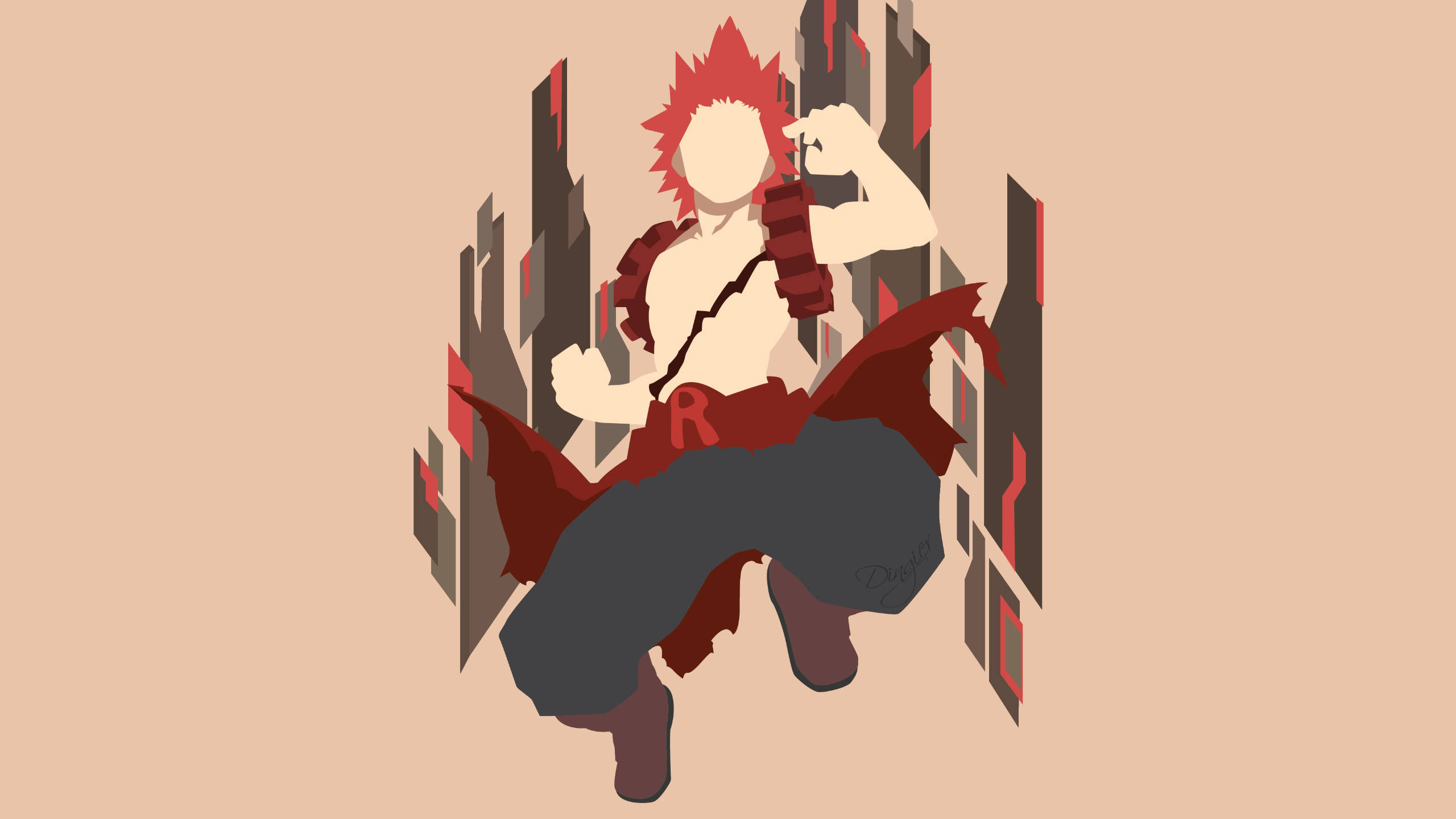 Eijiro Kirishima, red spiky hair, red scarf, 2K Desktop Wallpaper