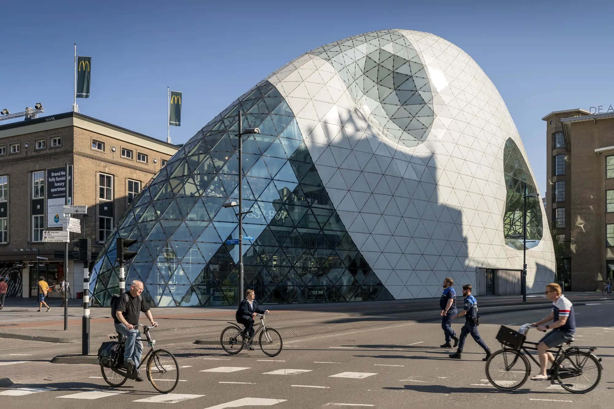 Eindhoven, blob architecture, cyclists, Full HD Desktop Wallpaper