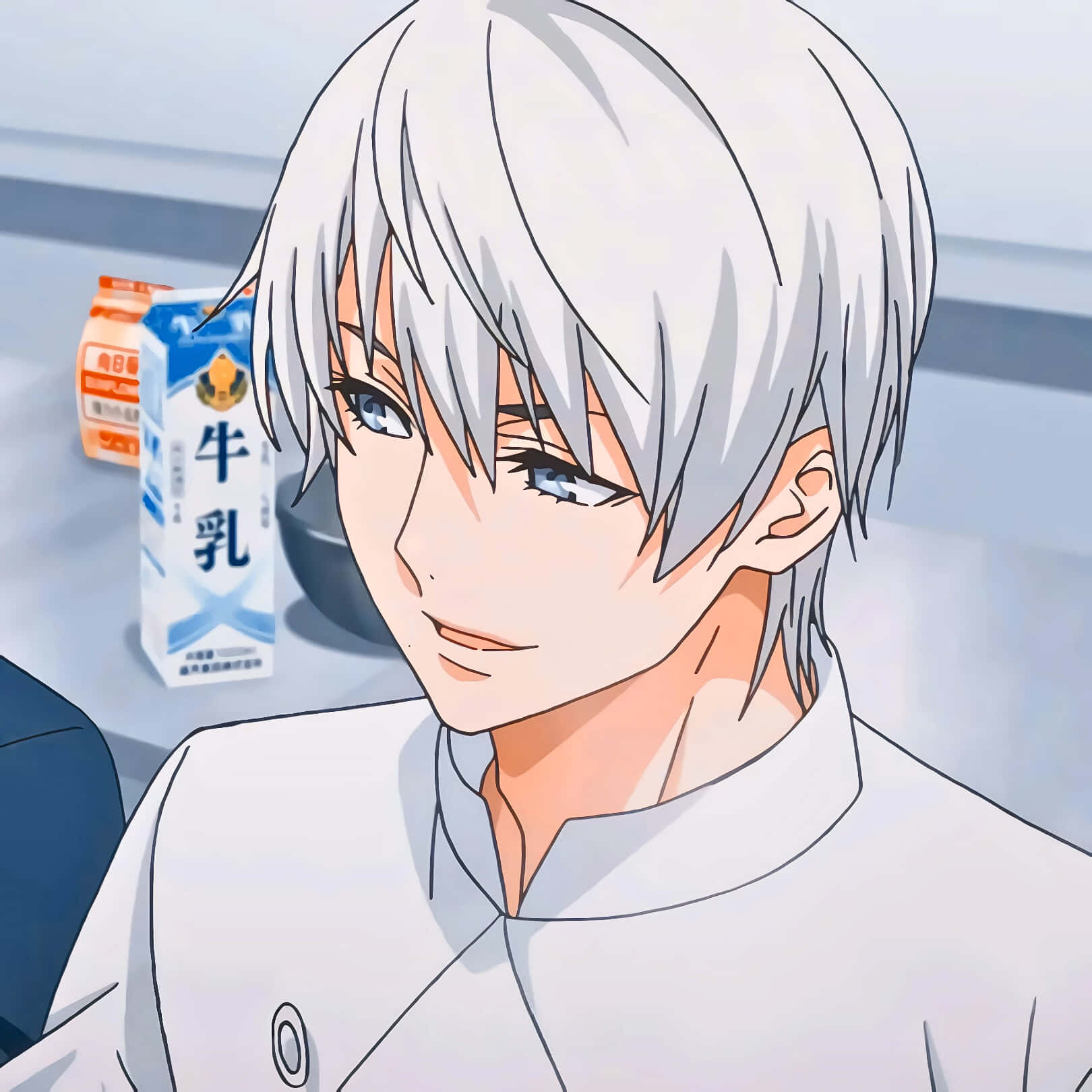 Eishi Tsukasa, silver-haired anime chef, blue eyes, HD Desktop Wallpaper
