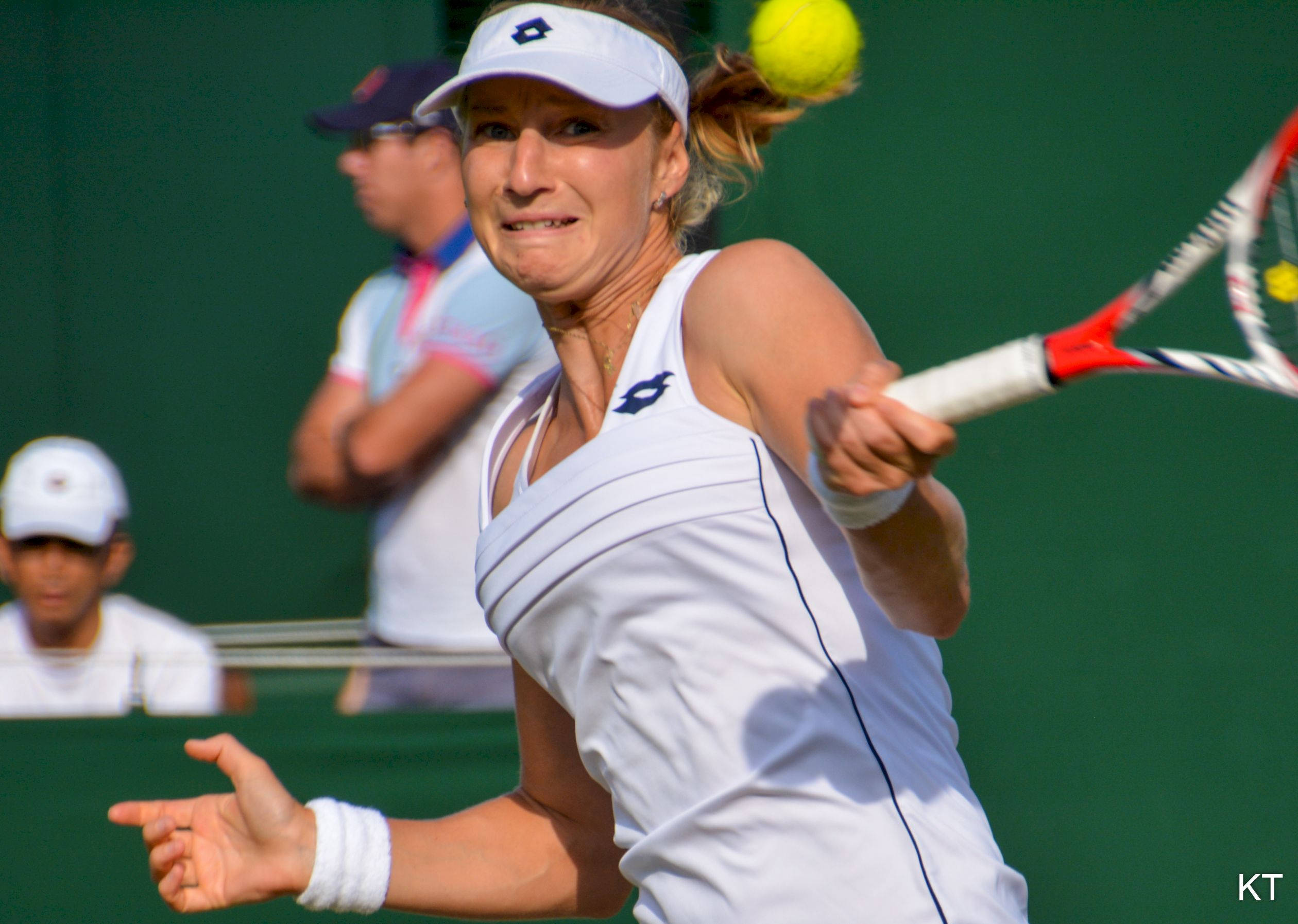 Ekaterina Makarova, white gear, yellow ball, Full HD Desktop Wallpaper