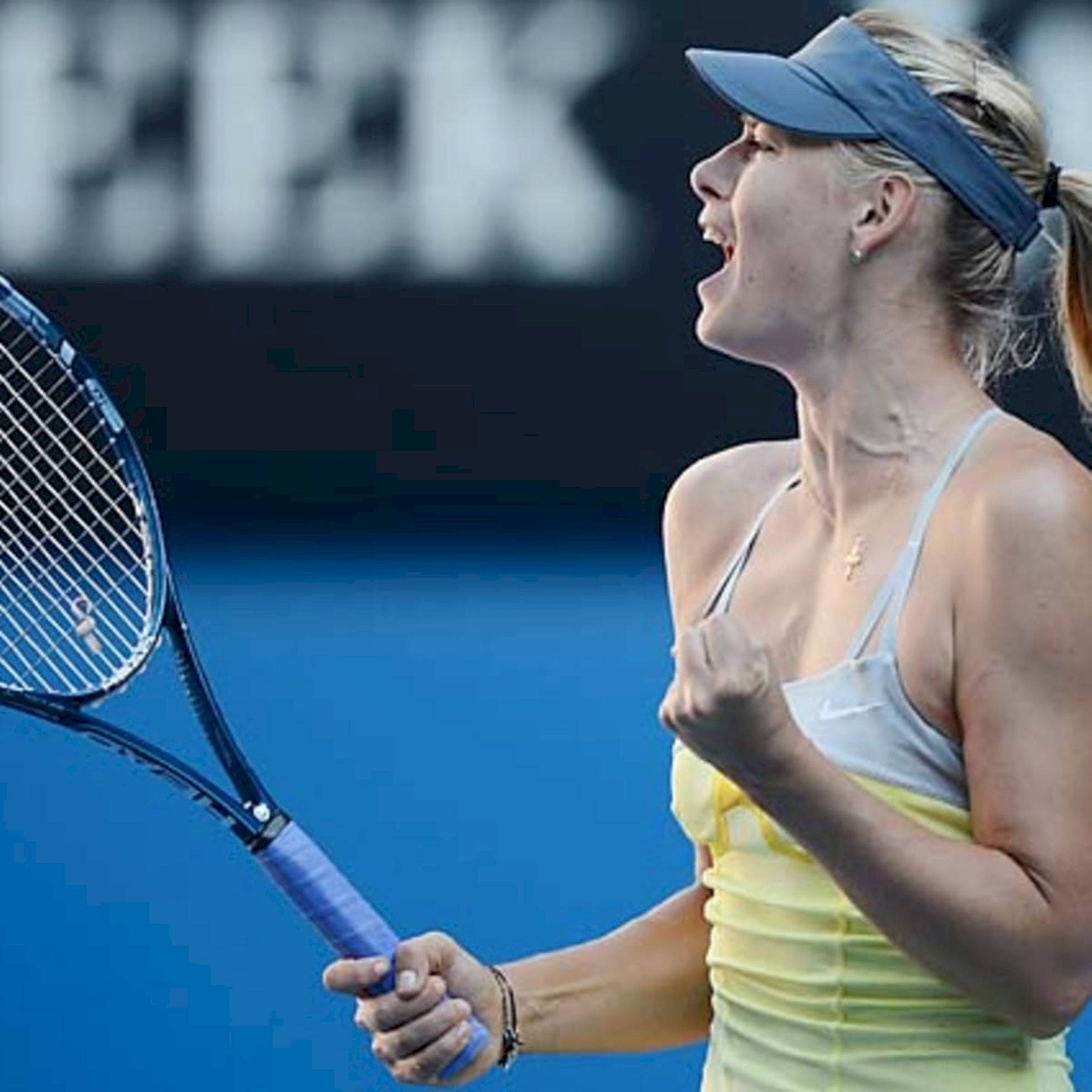 Ekaterina Makarova, yellow top, blue visor, Full HD Desktop Wallpaper