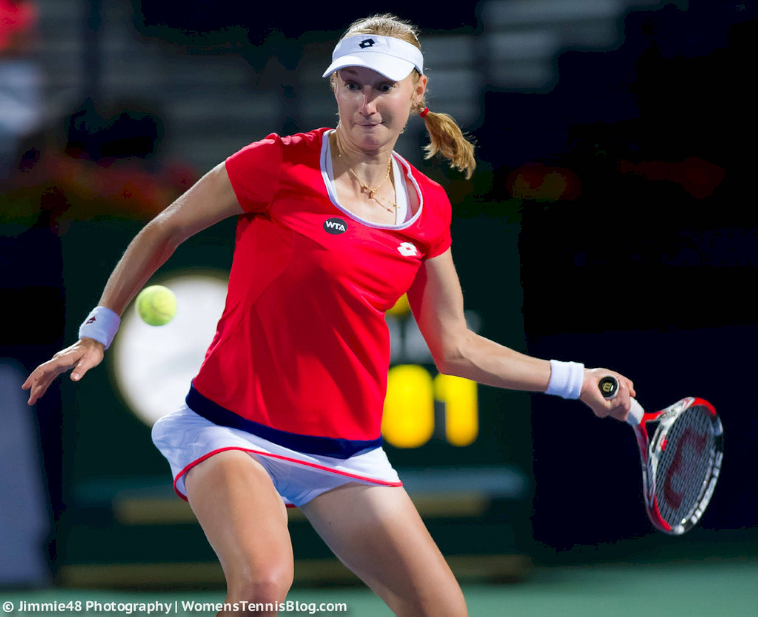 Ekaterina Makarova, red shirt, white skirt, Full HD Desktop Wallpaper
