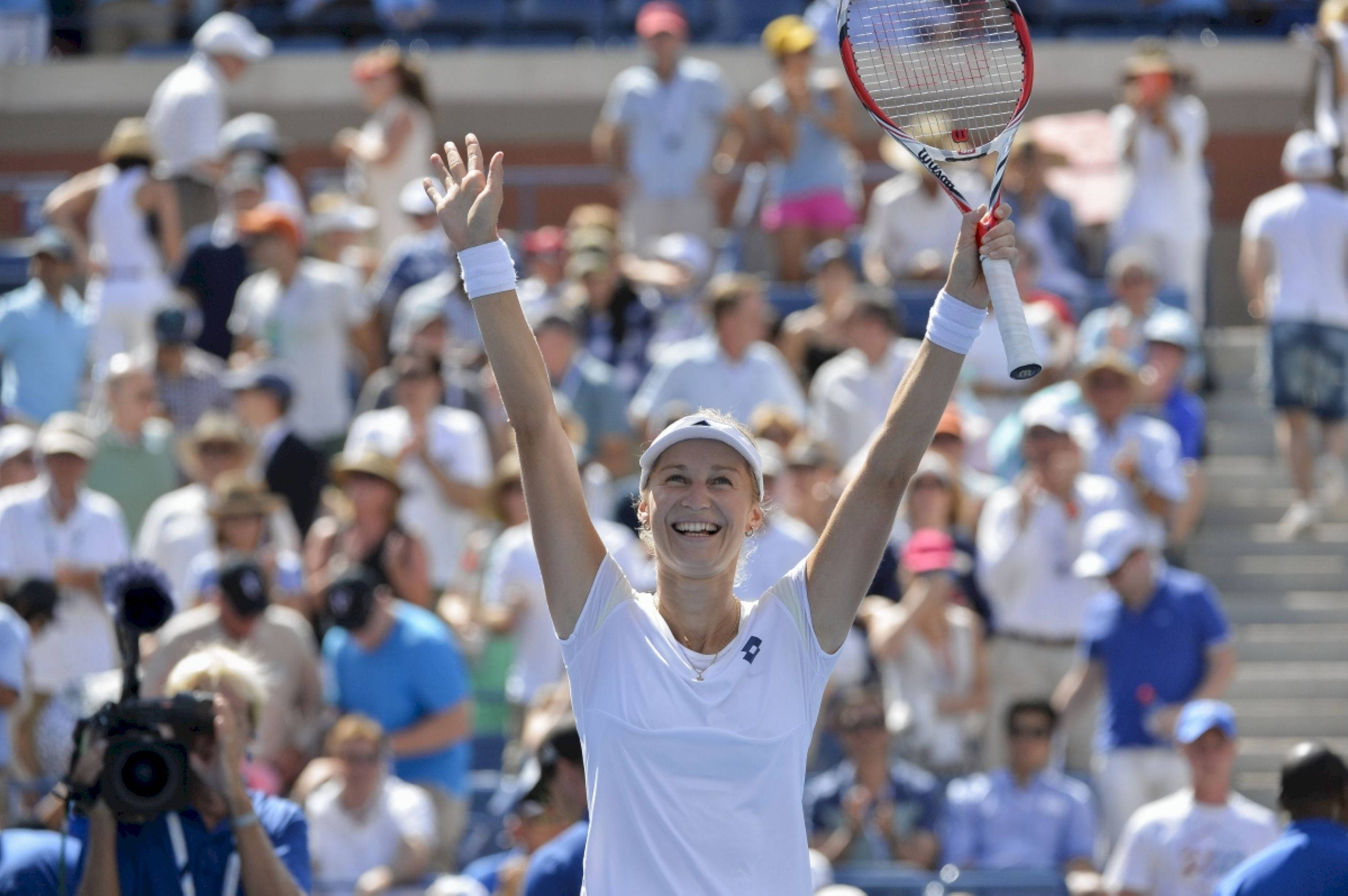 Ekaterina Makarova, tennis player, racket, Full HD Desktop Wallpaper