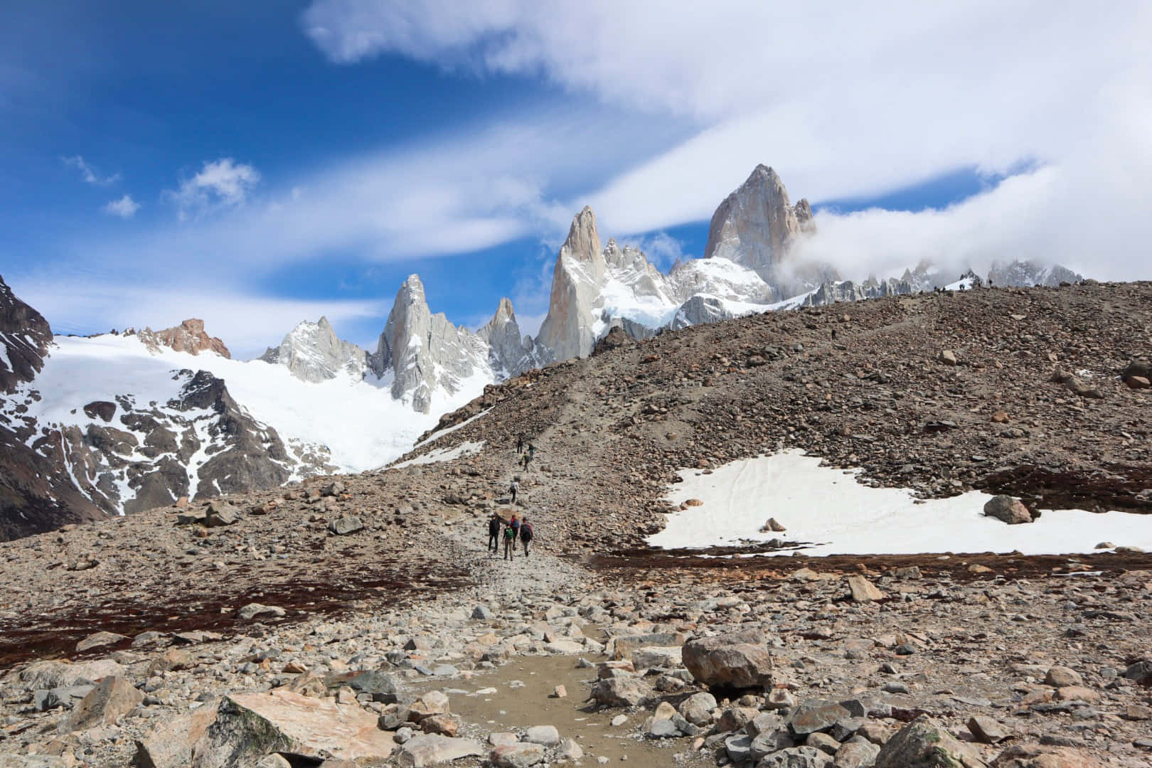 El Chalten, snow-capped peaks, rocky alpine trail, HD Desktop Wallpaper