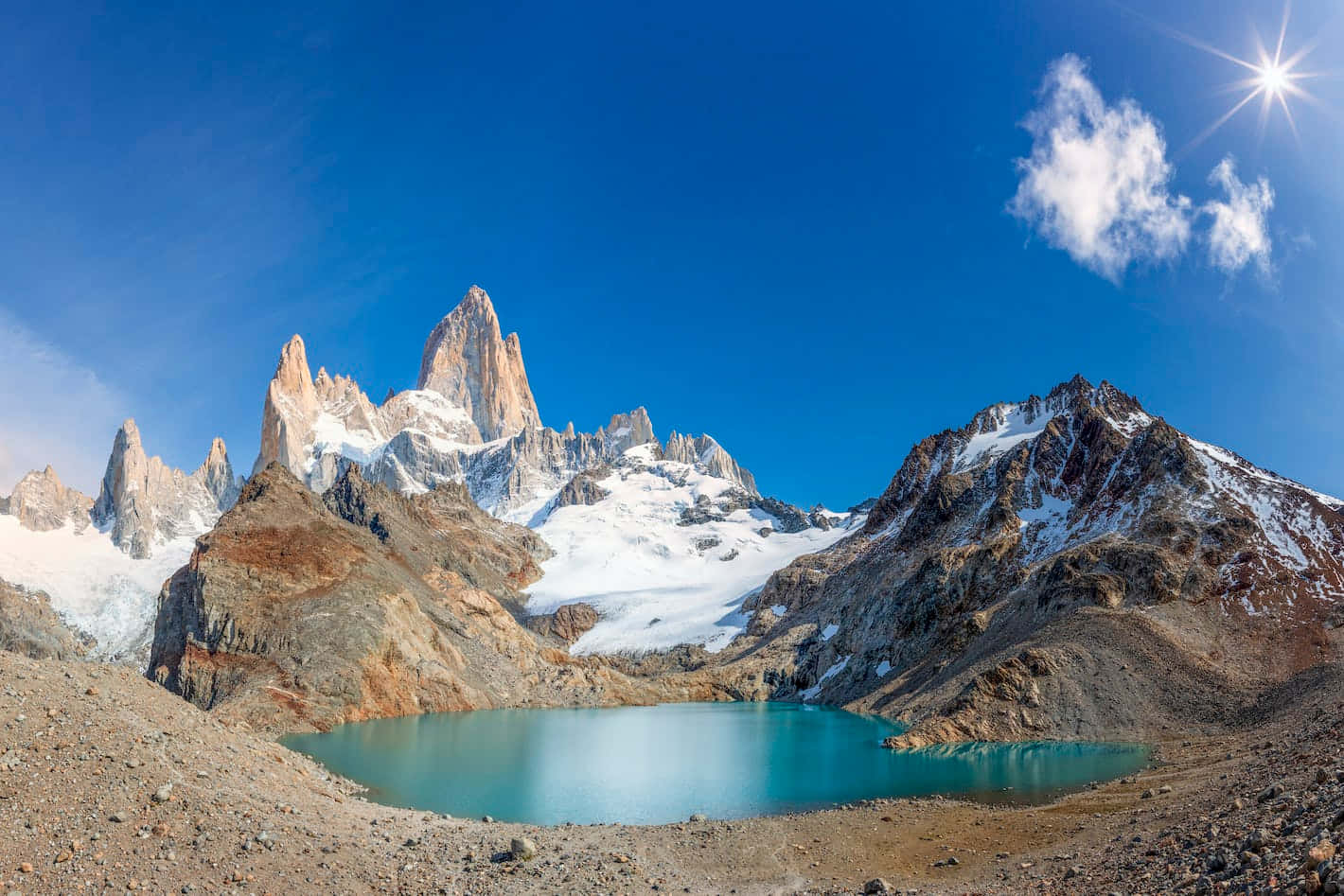 El Chalten, snow-capped peaks, turquoise lake, HD Desktop Wallpaper