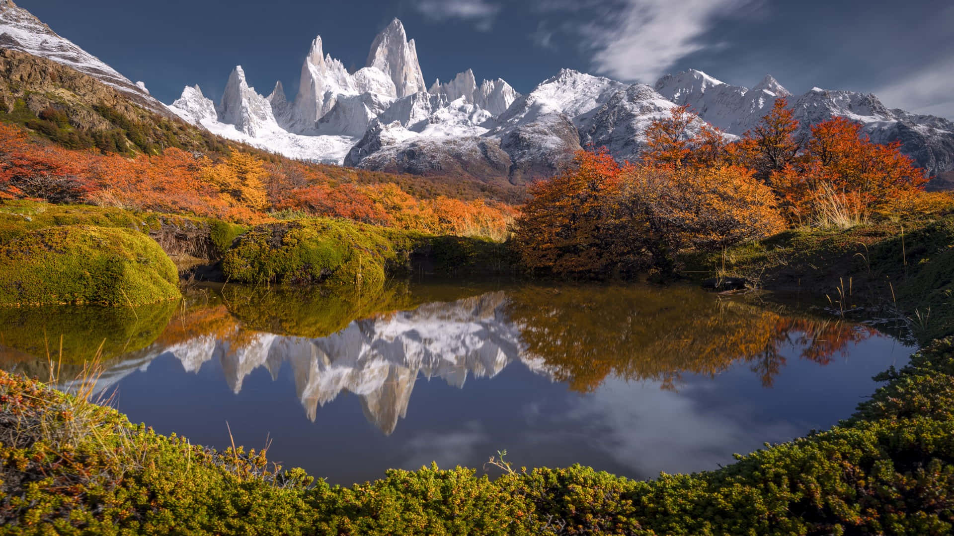 El Chalten, mountain lake, snow-capped peaks, Full HD Desktop Wallpaper