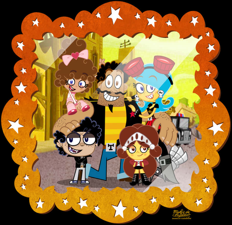 El Tigre The Adventures Of Manny Rivera, family portrait, starry orange frame, SD Desktop Wallpaper