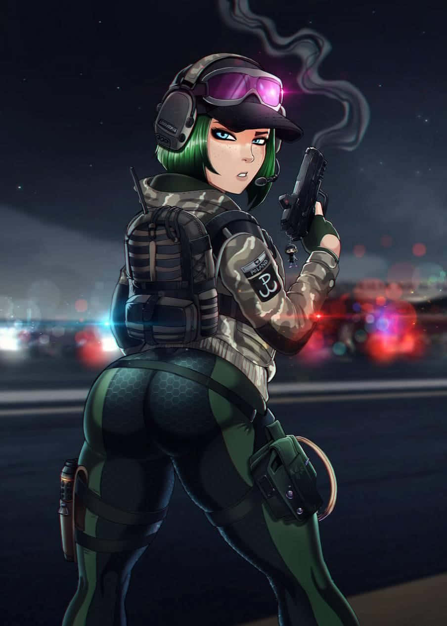 Ela R6, green-haired anime soldier, tactical gear, SD Phone Wallpaper
