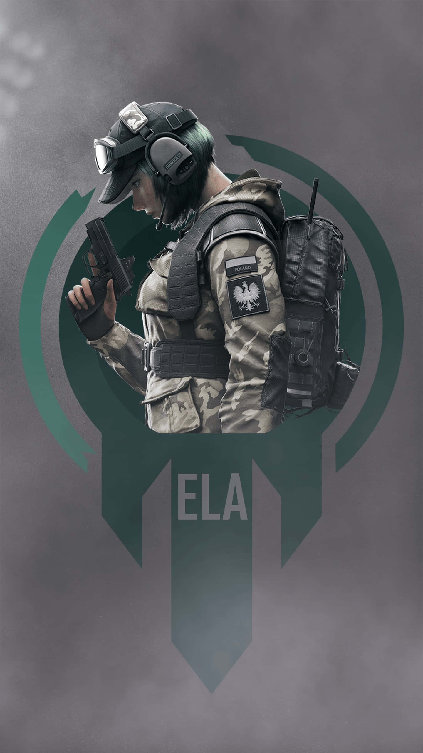 Ela R6, camouflage gear, pistol, 2K Phone Wallpaper
