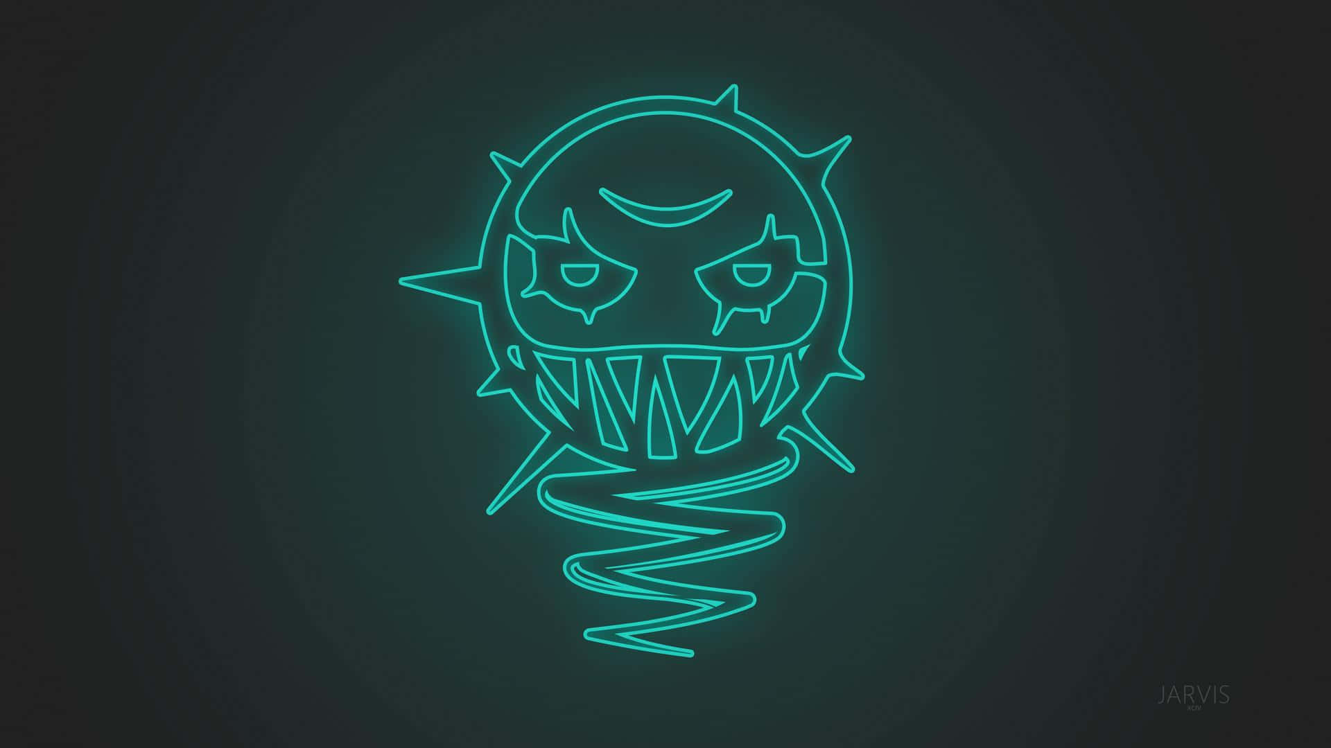 Ela R6, teal neon outline, spiked creature, Full HD Desktop Wallpaper