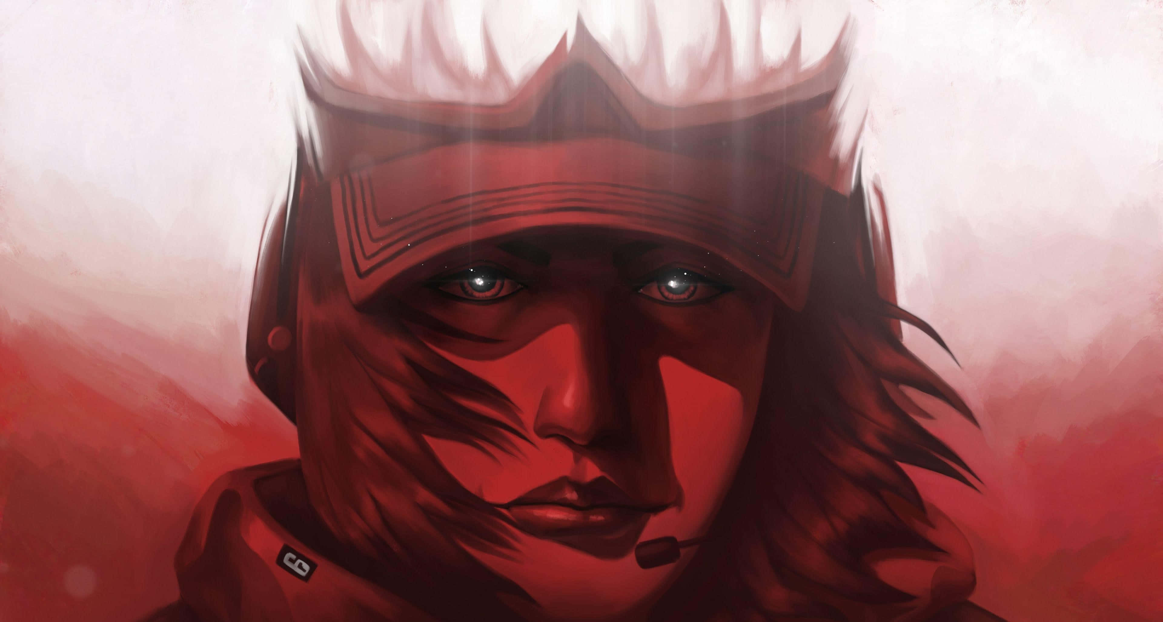 Ela R6, red armor, glowing eyes, 4K Desktop Wallpaper