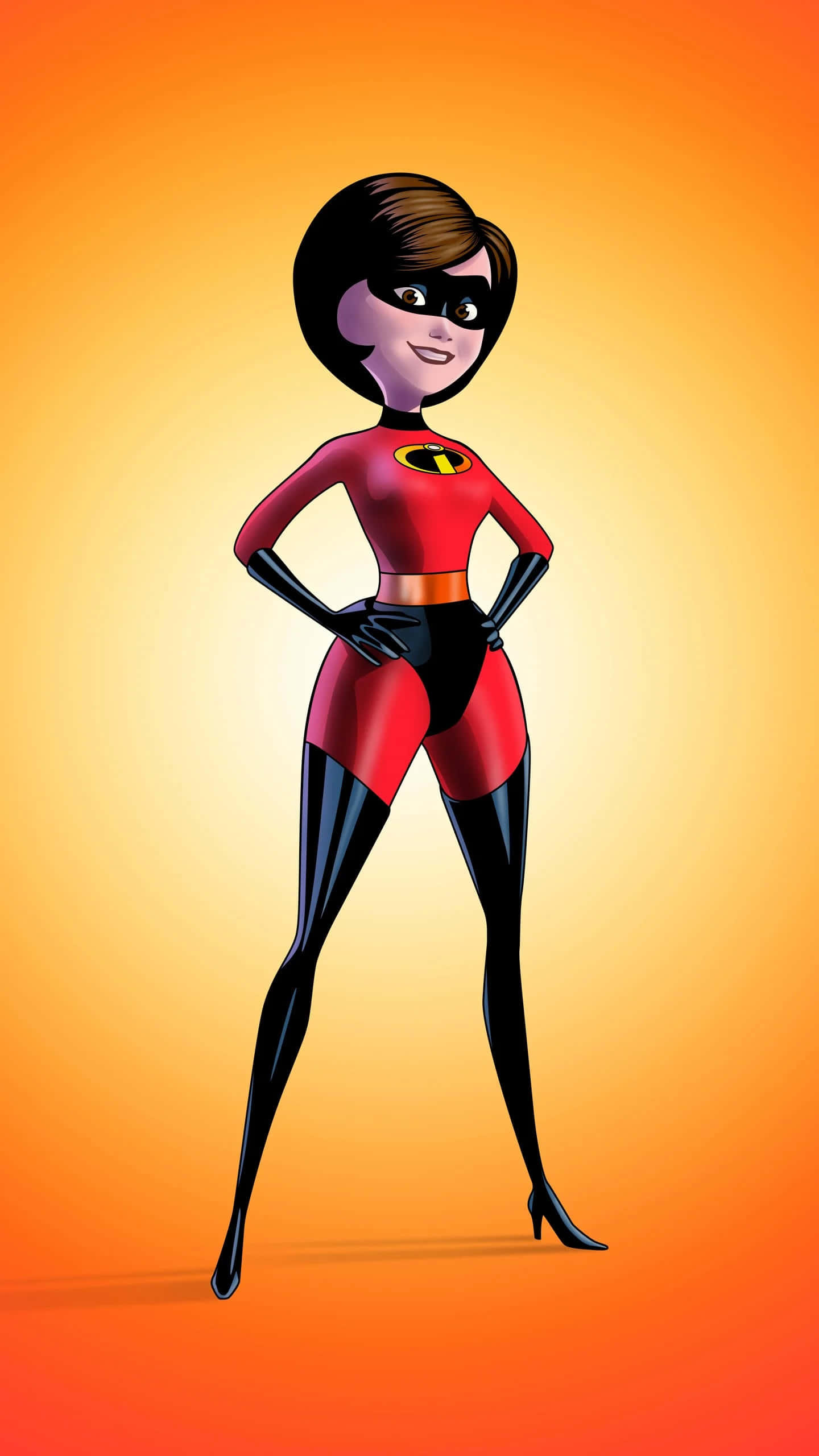 Elastigirl, red and black suit, vibrant orange gradient background, 2K Phone Wallpaper