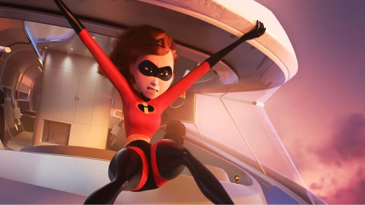 Elastigirl, red and black superhero suit, futuristic white spaceship cabin, HD Desktop Wallpaper
