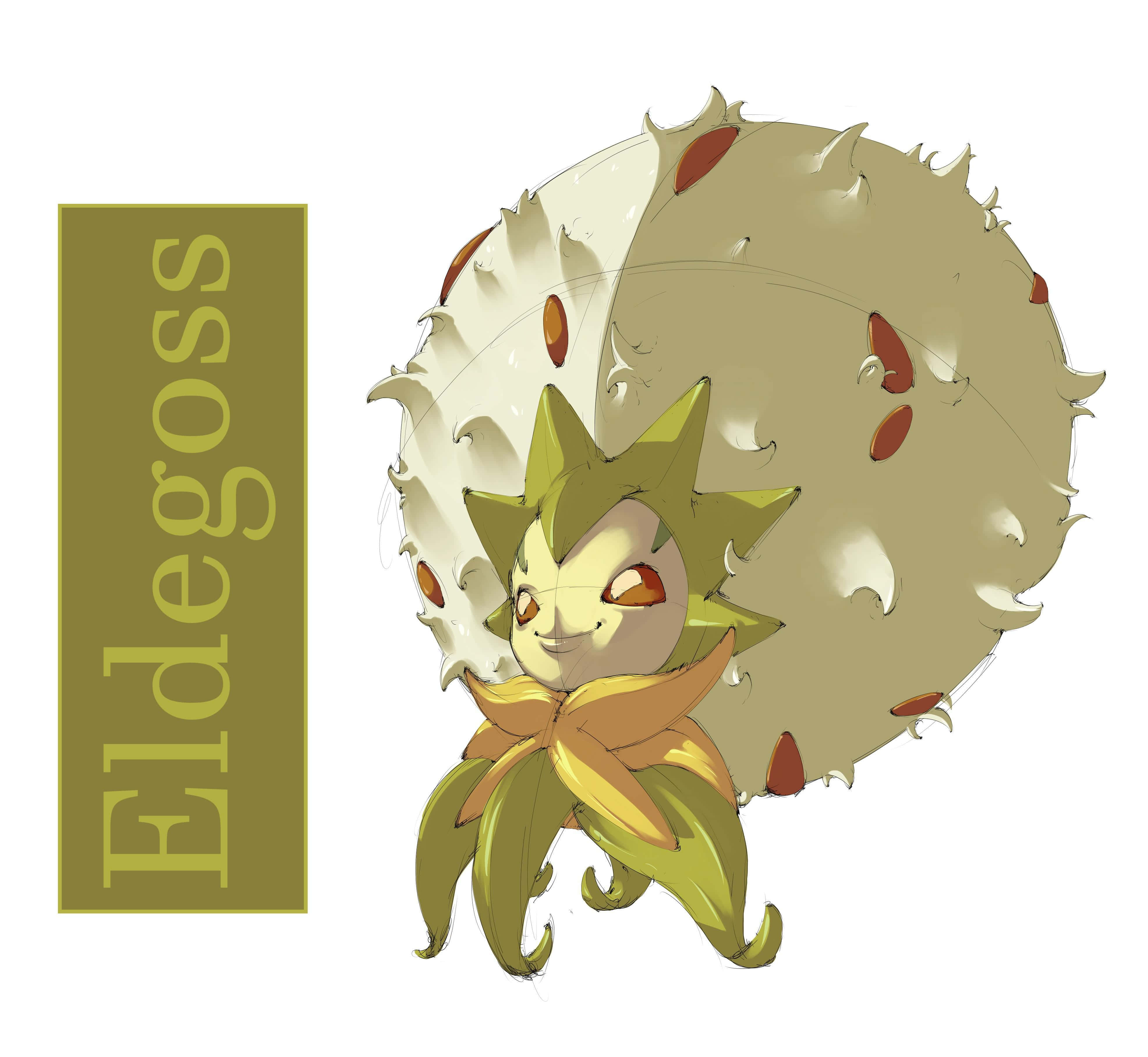 Eldegoss, green spiky hair, beige shell, 4K Desktop Wallpaper