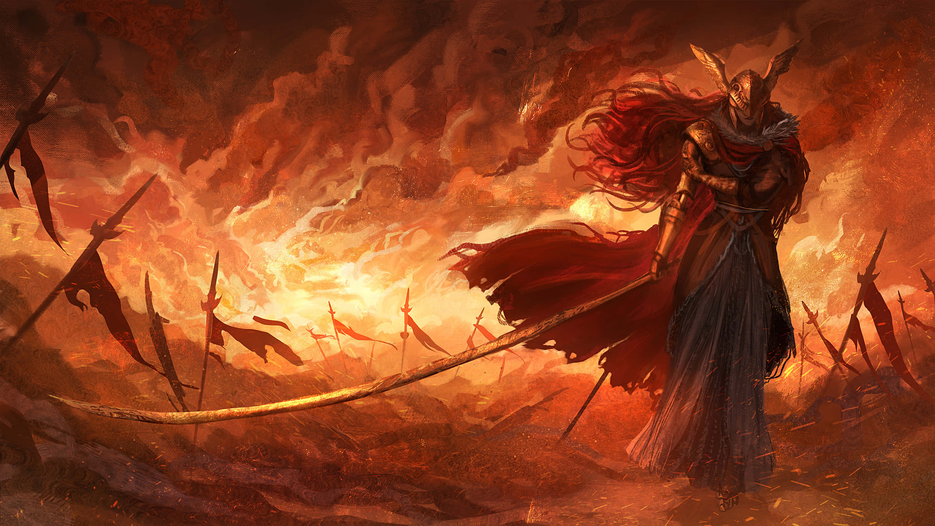 Elden Ring, warrior, red cape, 2K Desktop Wallpaper