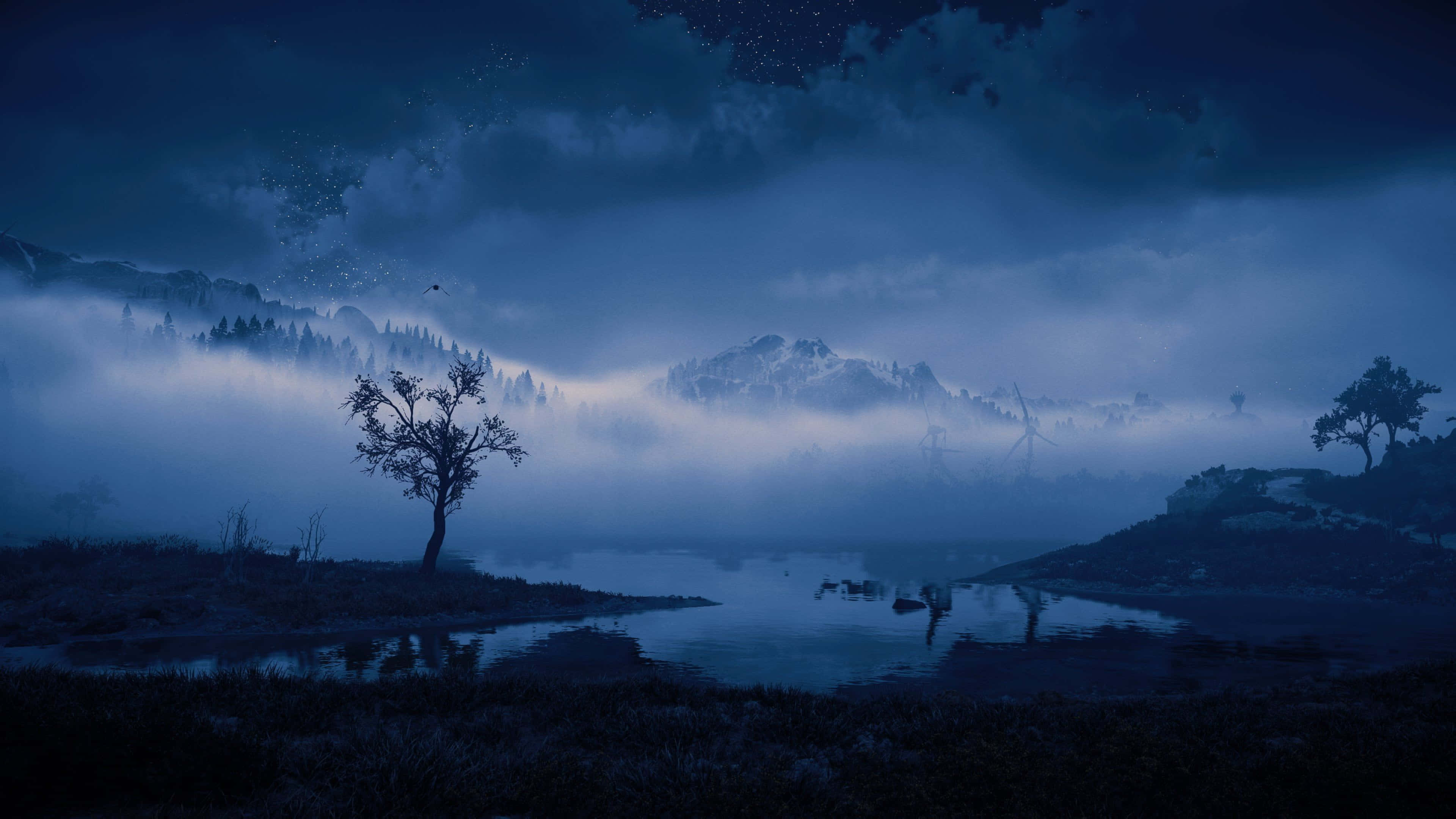 Elden Ring, misty landscape, lone tree, 4K Desktop Wallpaper