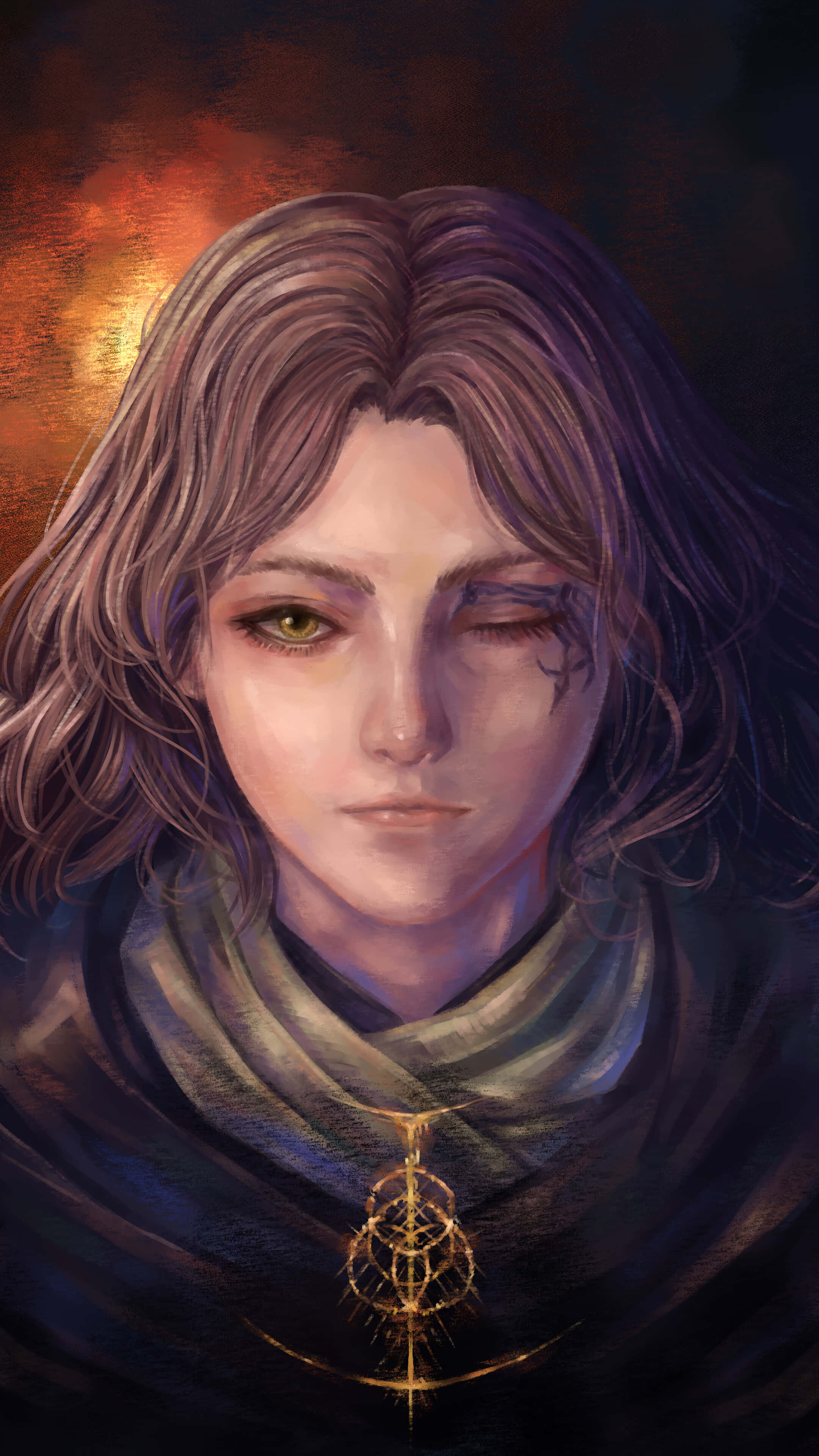 Elden Ring, anime-style portrait, purple hair, 4K Phone Wallpaper