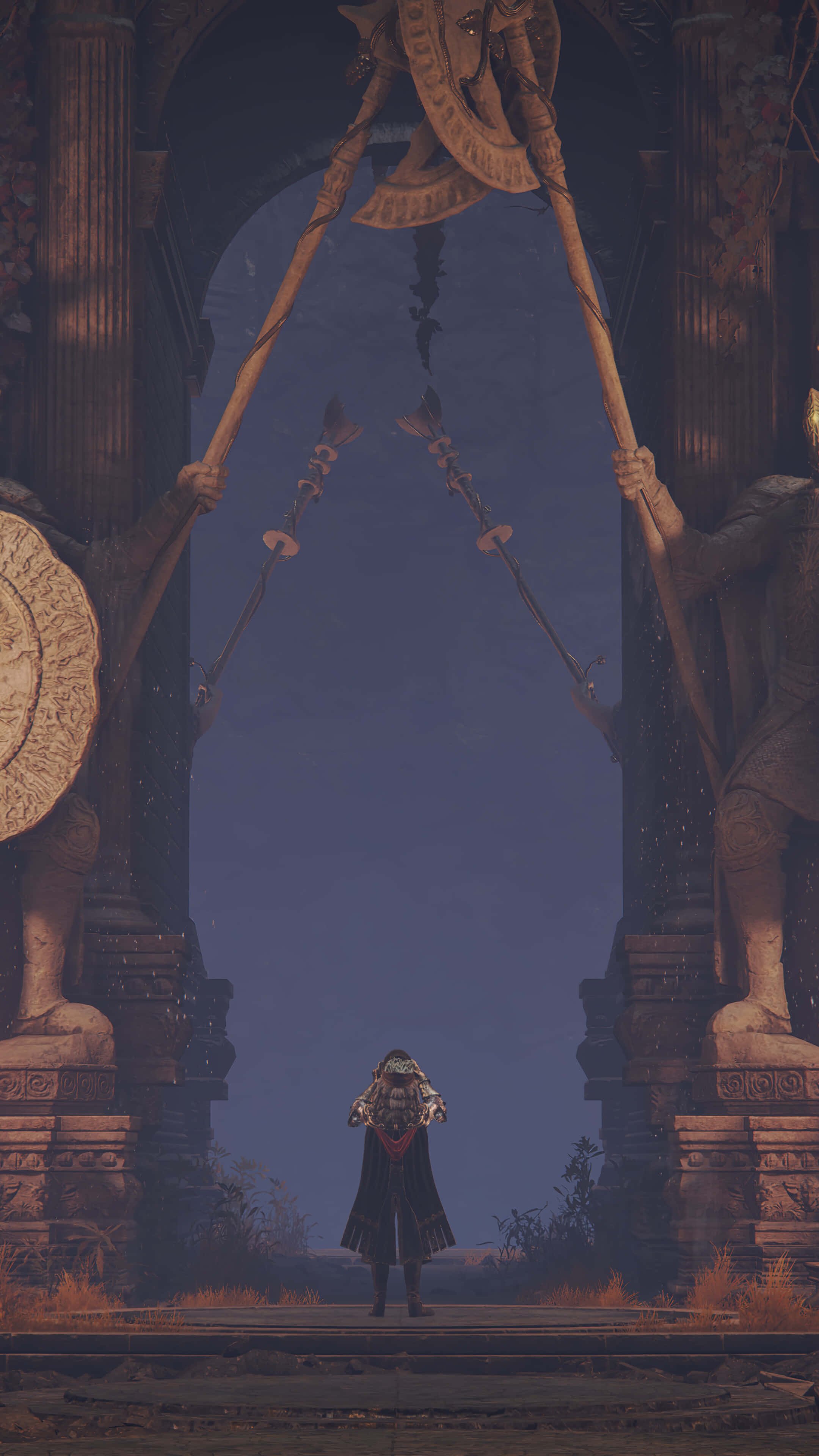 Elden Ring, armored figure, stone archway, 4K Phone Wallpaper