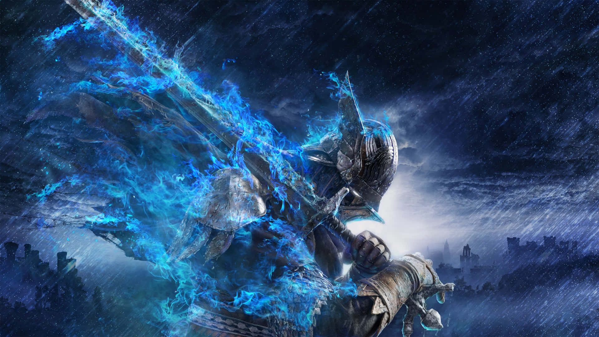 Elden Ring Nightreign Armor, dark armor, glowing blue sword, Full HD Desktop Wallpaper