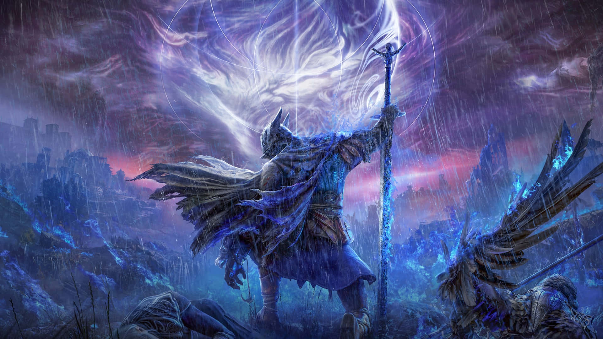 Elden Ring Nightreign, bat-like wings, glowing staff, Full HD Desktop Wallpaper