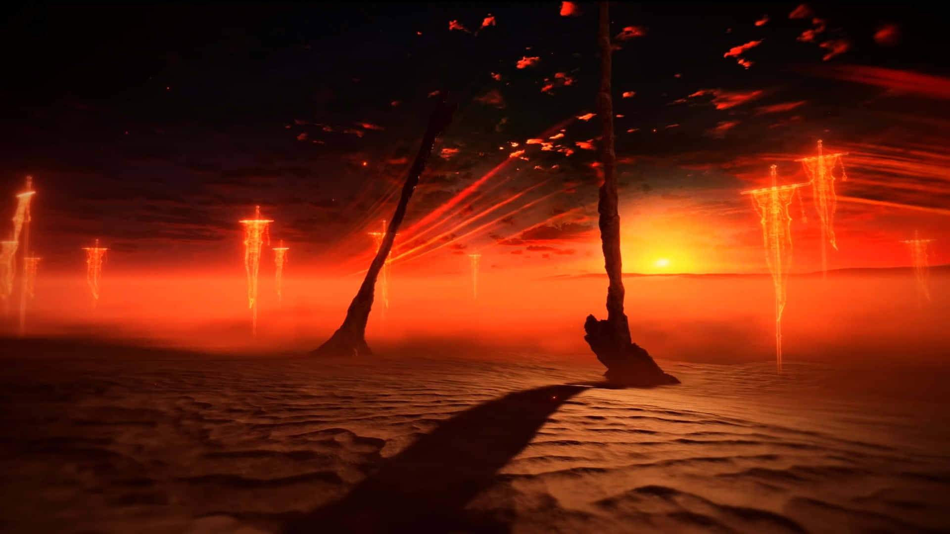 Elden Ring Nightreign, sunset, glowing orange pillars, Full HD Desktop Wallpaper